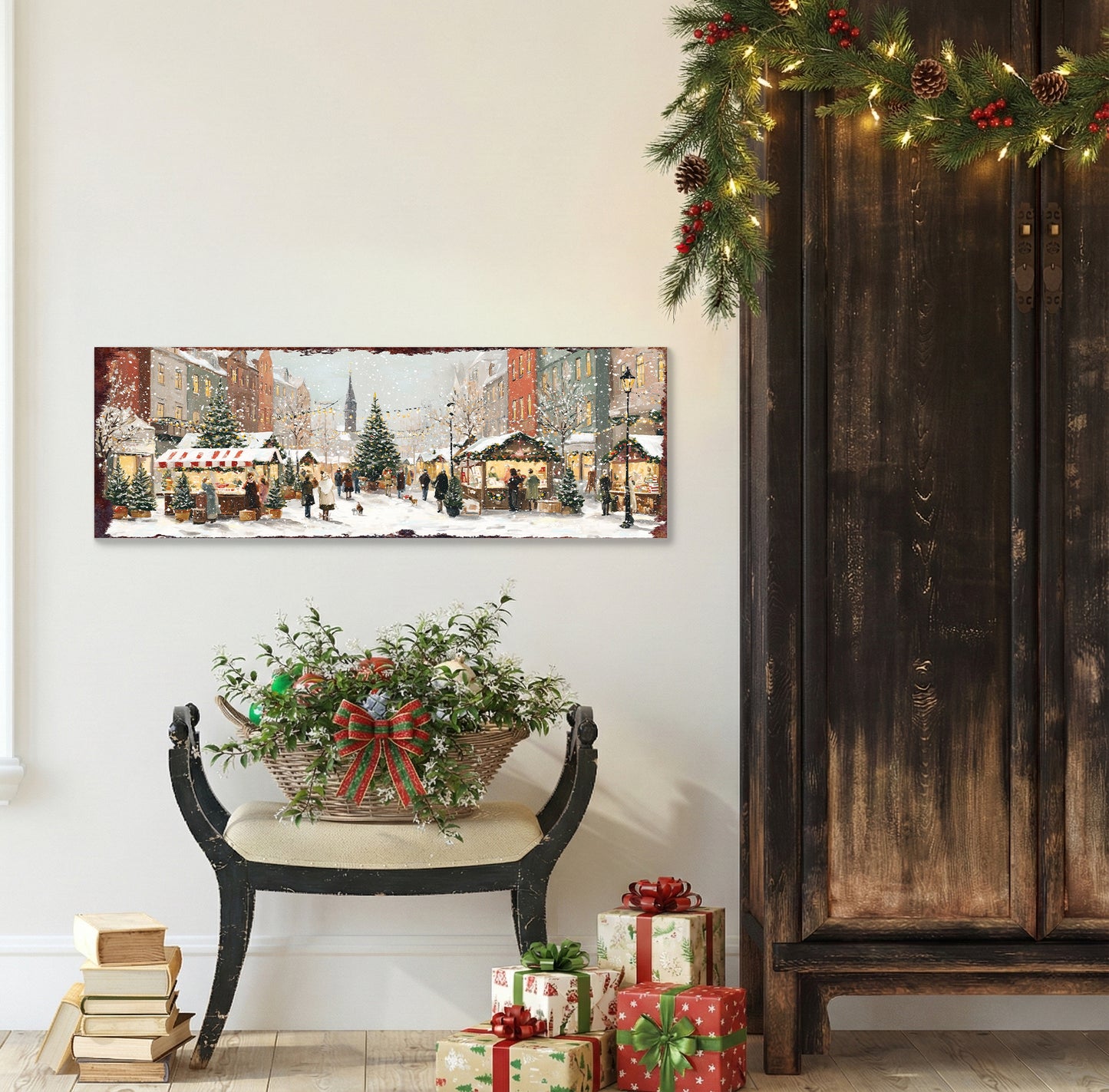 Cozy Christmas Market Wall Sign | Farmhouse Holiday Entryway Decor