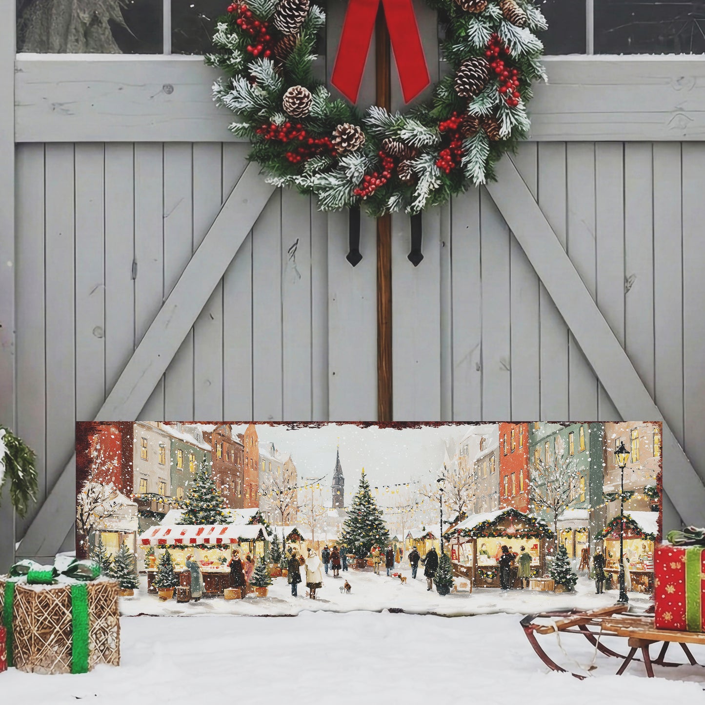 Cozy Christmas Market Wall Sign | Farmhouse Holiday Entryway Decor