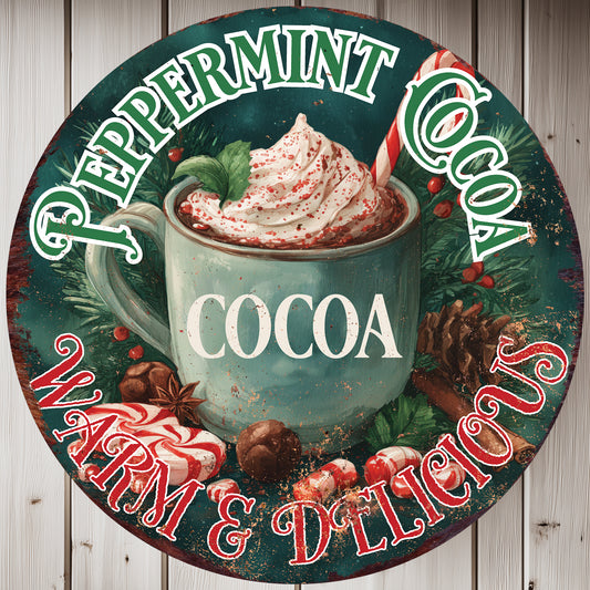 Cozy Hot Cocoa Christmas Round Sign | Farmhouse Winter Wall Art