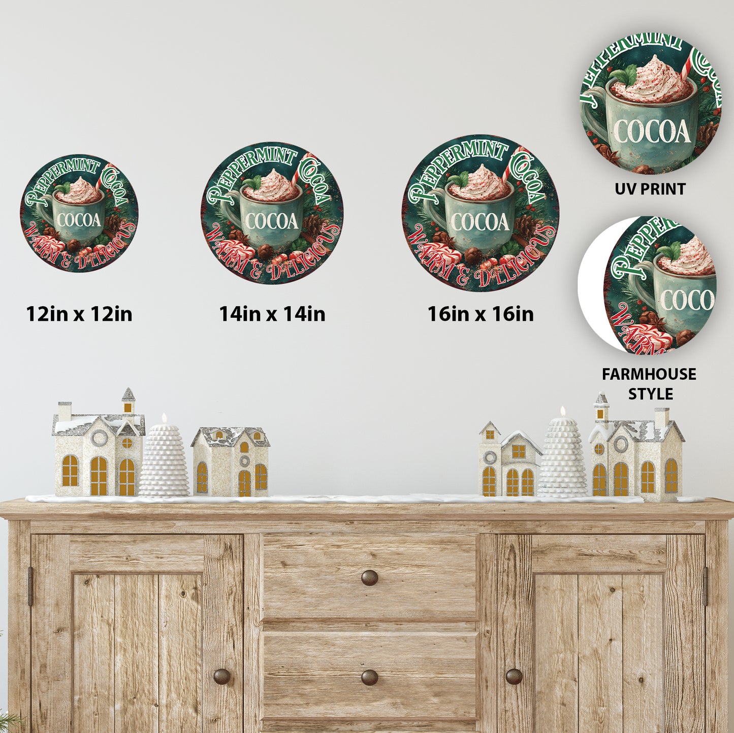 Cozy Hot Cocoa Christmas Round Sign | Farmhouse Winter Wall Art