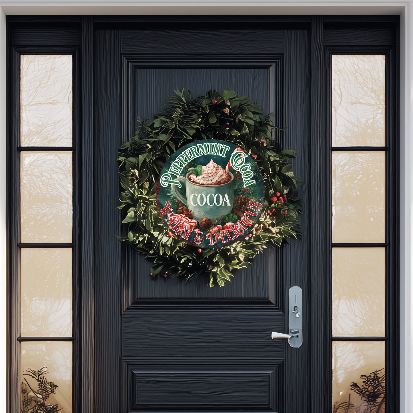 Cozy Hot Cocoa Christmas Round Sign | Farmhouse Winter Wall Art