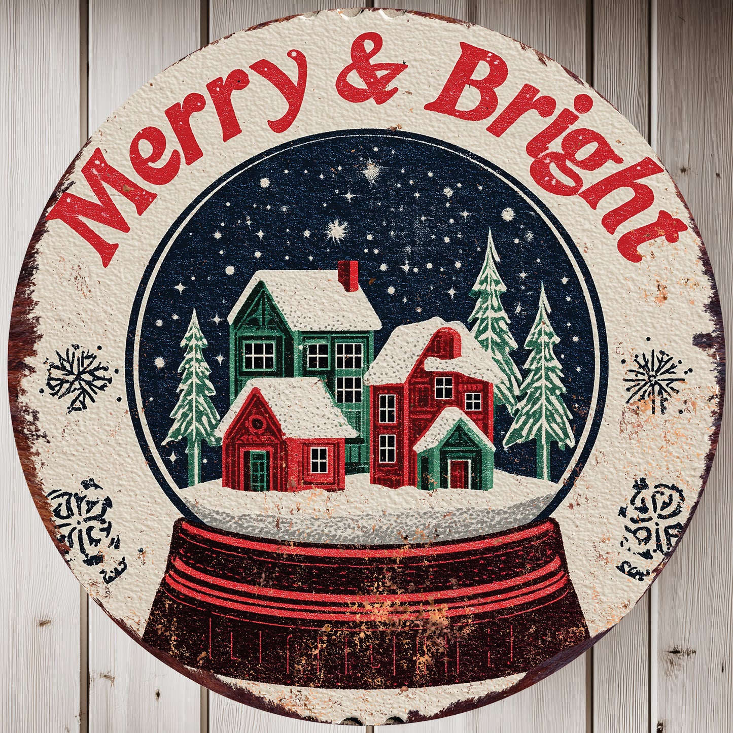 Farmhouse Merry Bright Christmas Round Wall Sign | Winter Holiday Decor