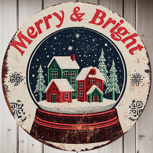 Farmhouse Merry Bright Christmas Round Wall Sign | Winter Holiday Decor