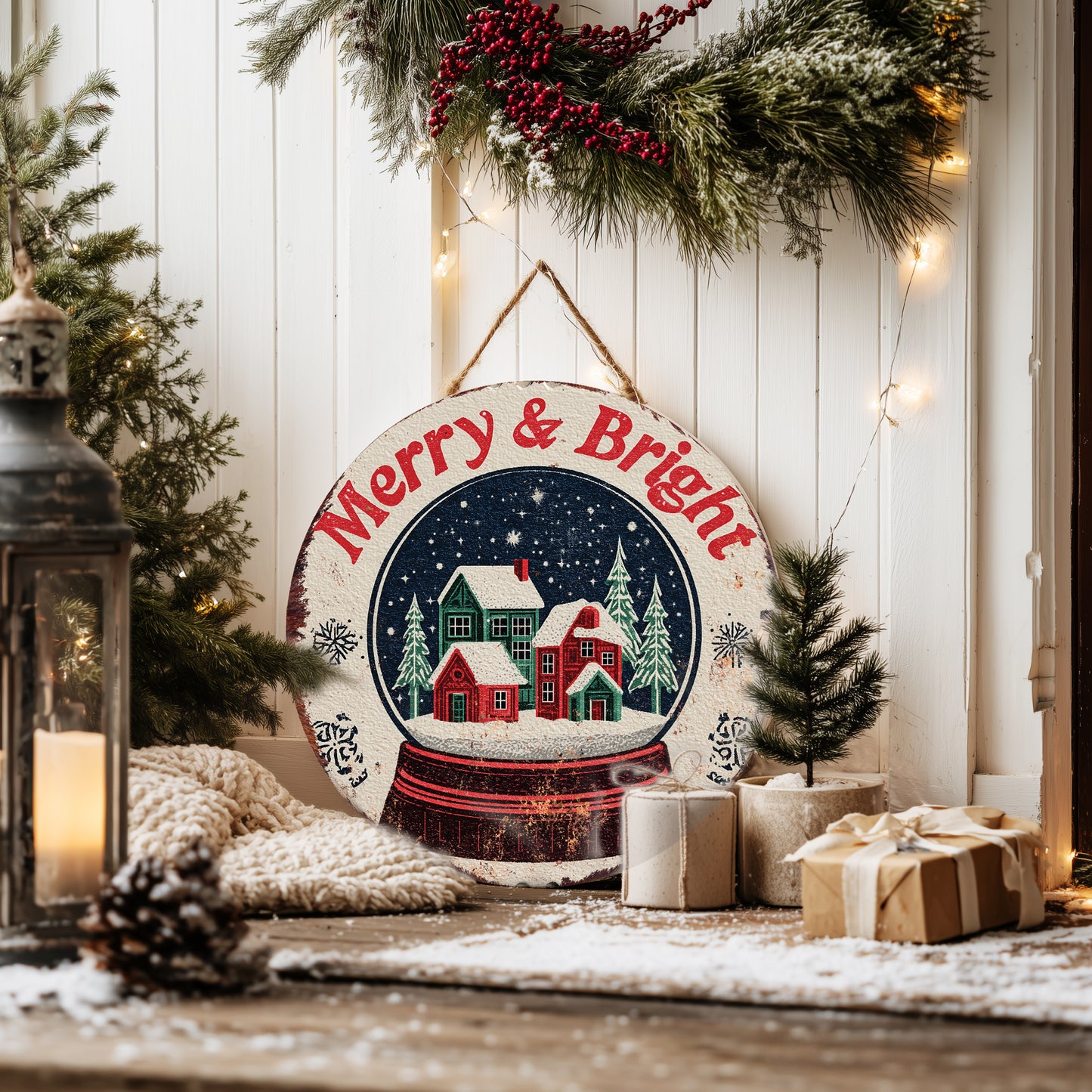 Farmhouse Merry Bright Christmas Round Wall Sign | Winter Holiday Decor