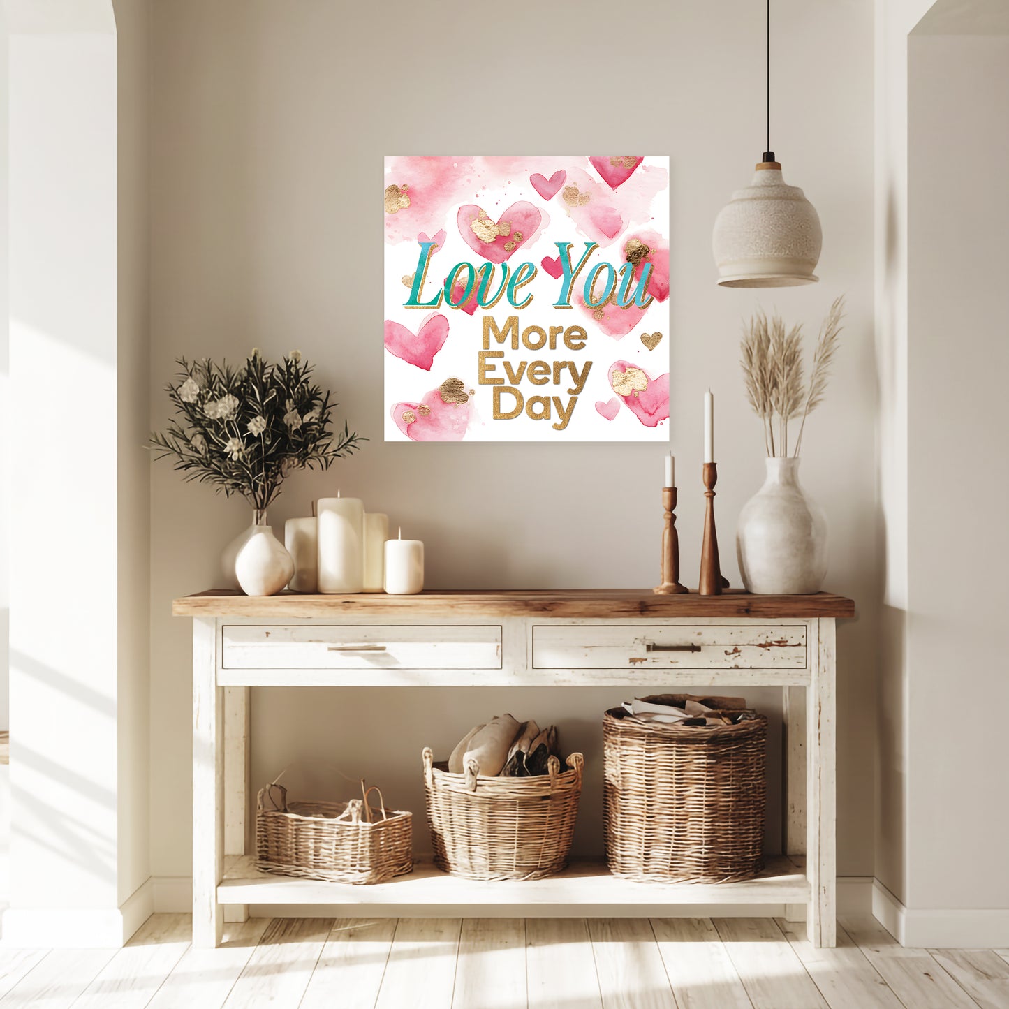 Romantic Valentine Canvas Wall Art | "Love You More Every Day" Decor