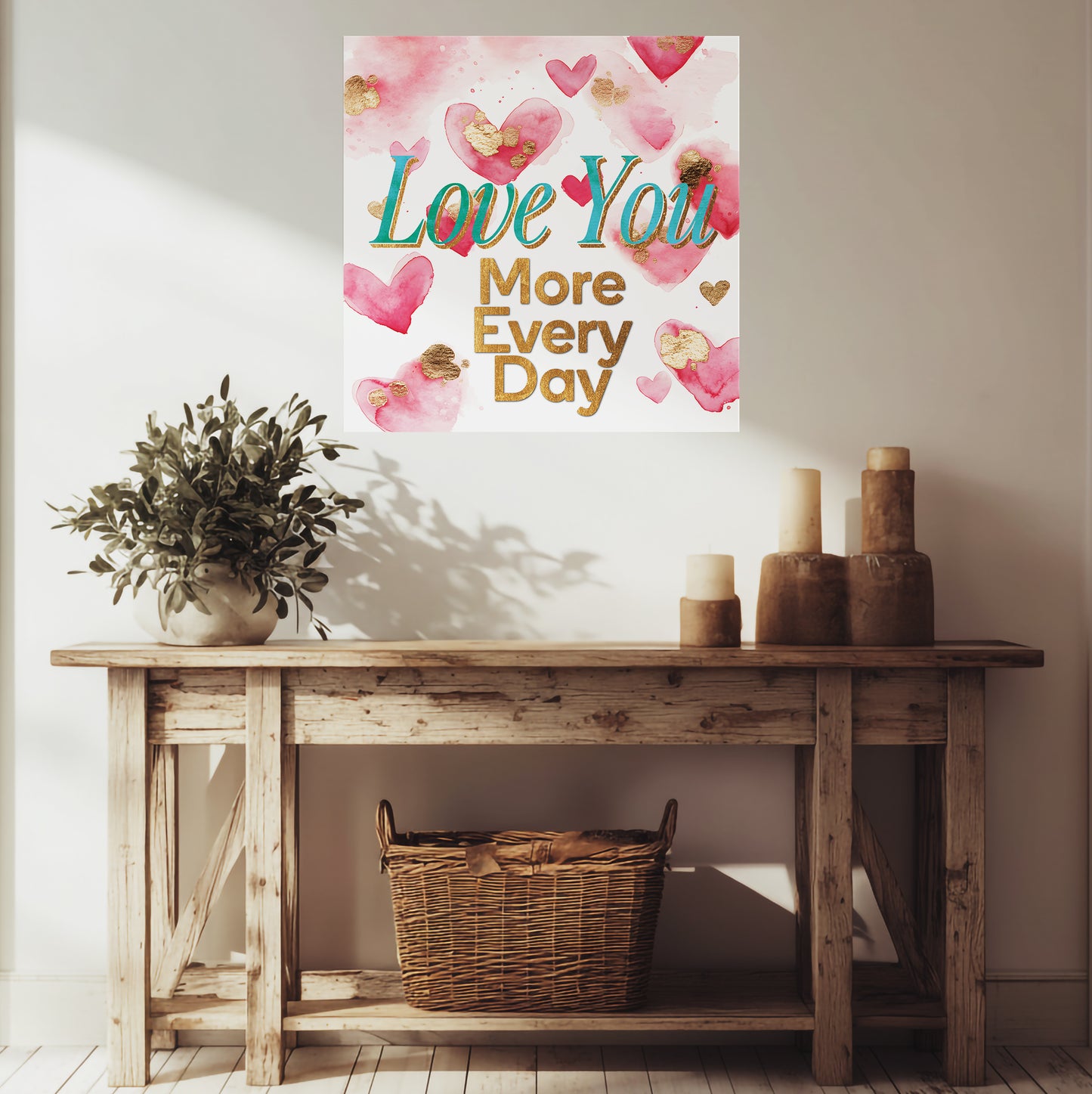 Romantic Valentine Canvas Wall Art | "Love You More Every Day" Decor