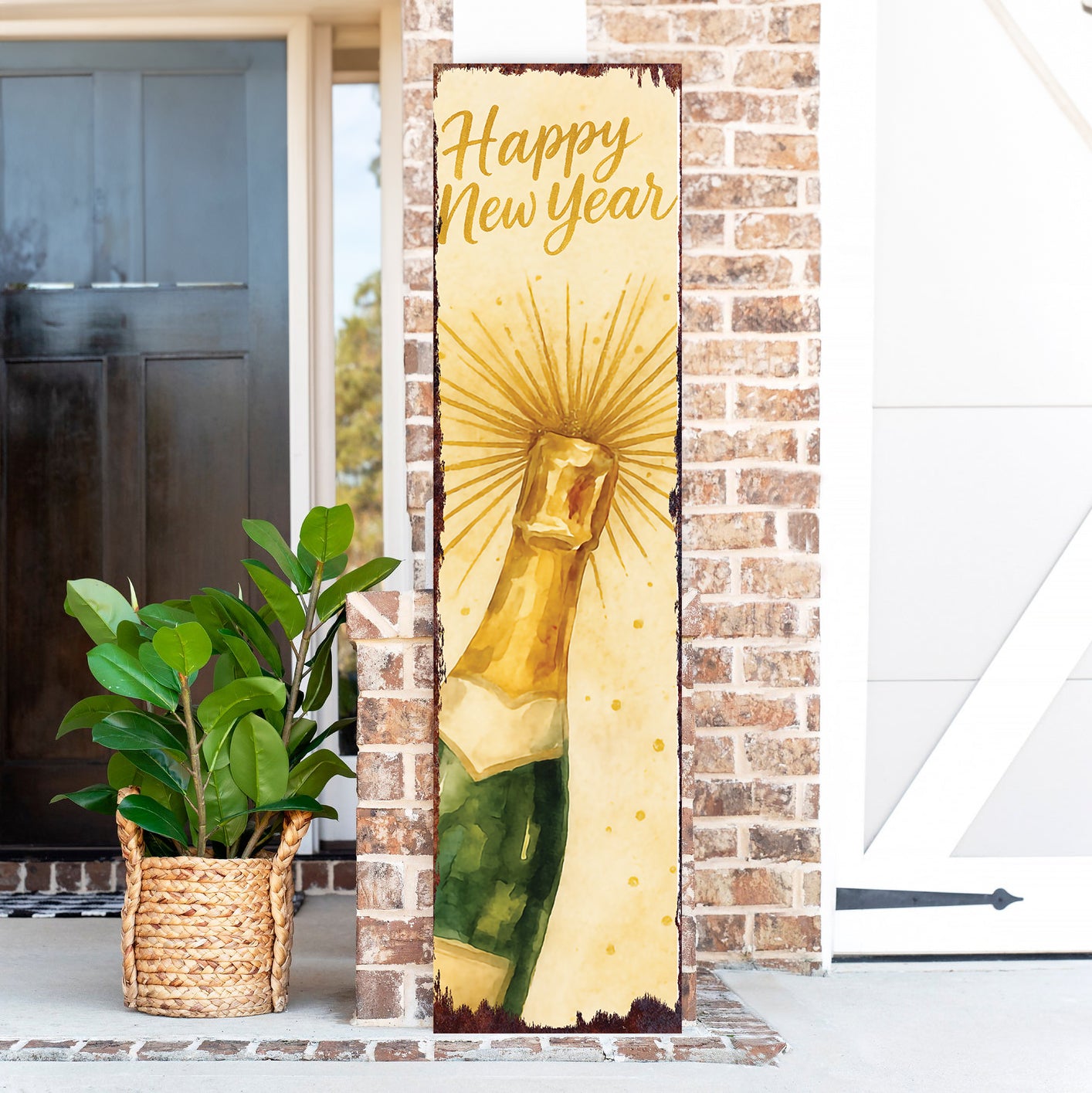 New Year Wooden Porch Sign - Elegant Festive Welcome Decor
