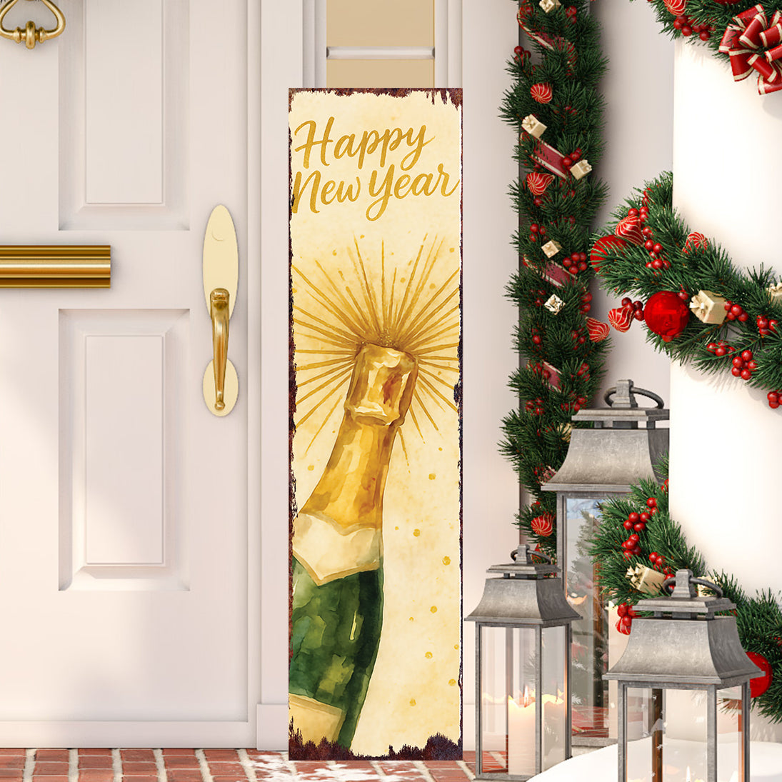 New Year Wooden Porch Sign - Elegant Festive Welcome Decor