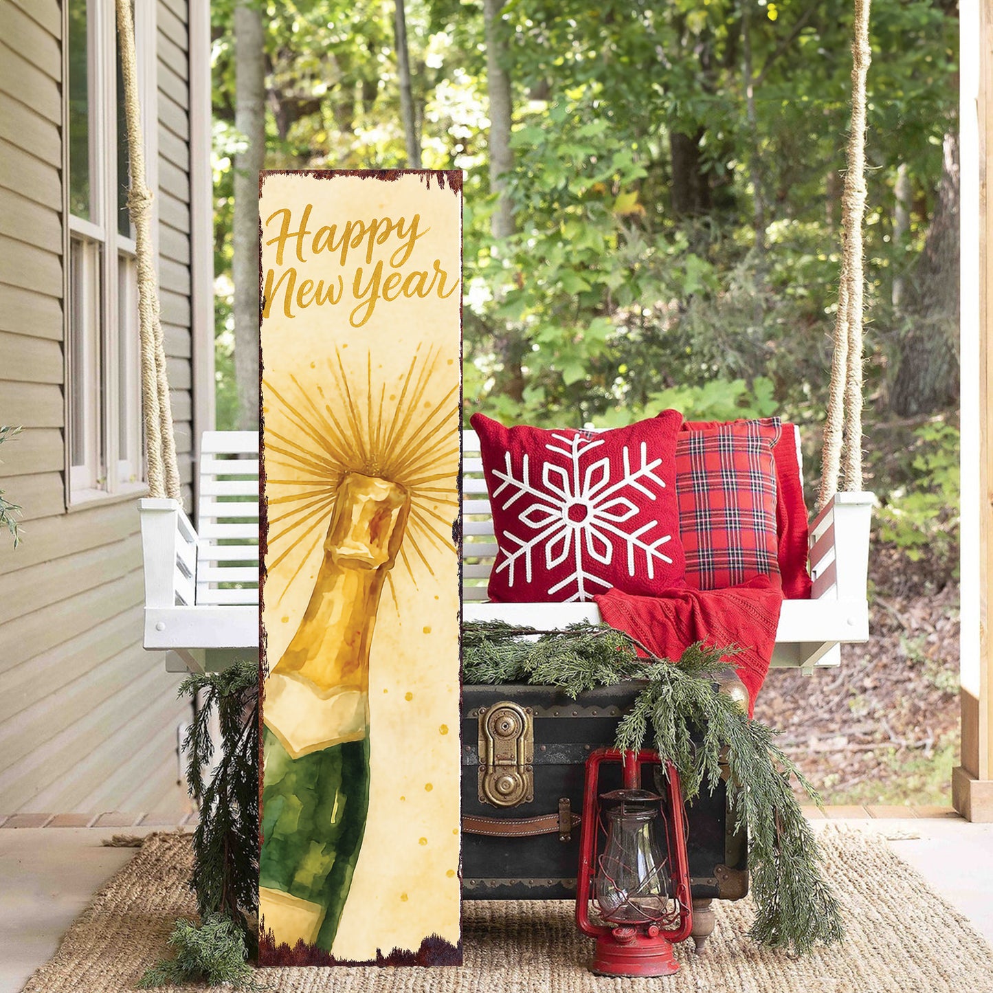 New Year Wooden Porch Sign - Elegant Festive Welcome Decor