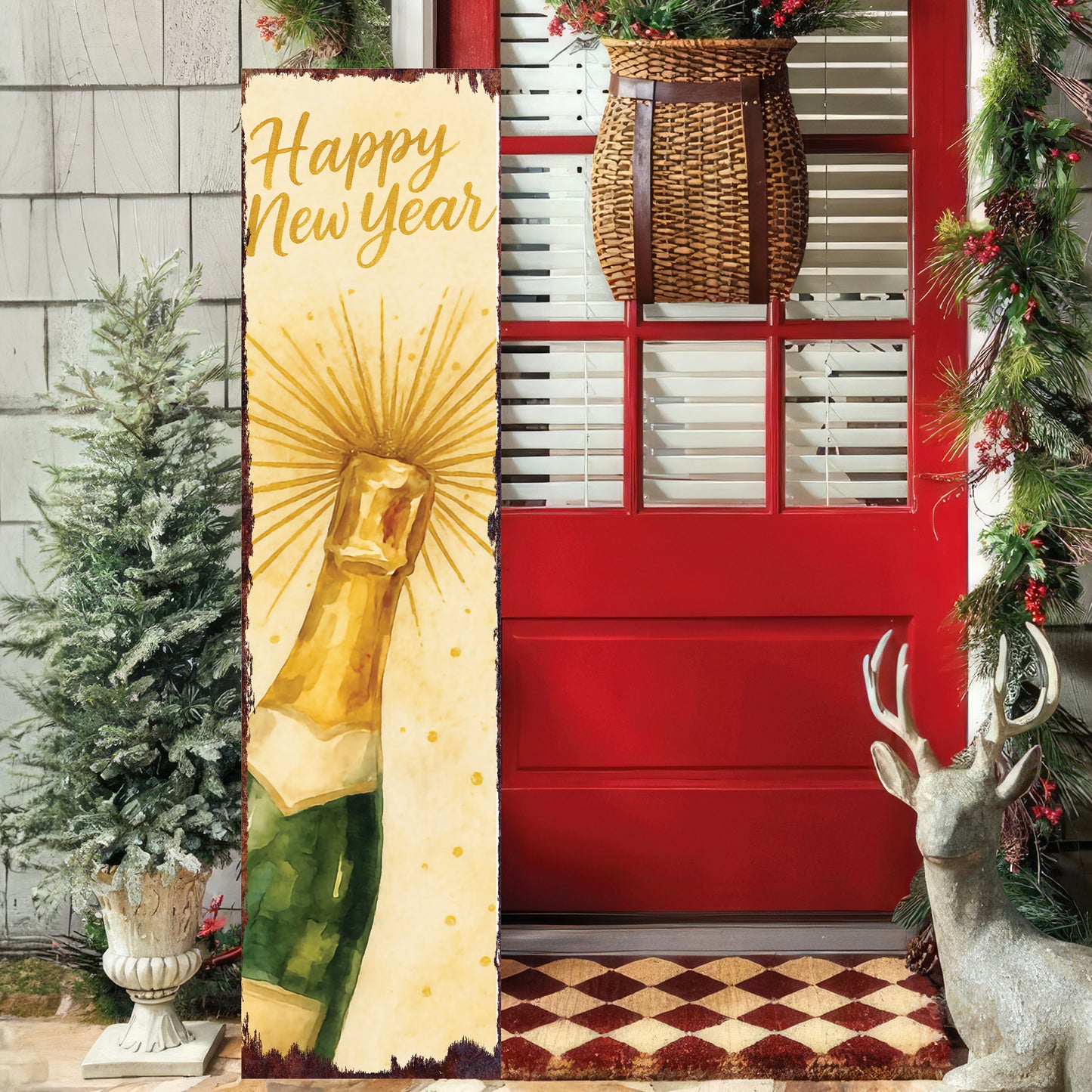 New Year Wooden Porch Sign - Elegant Festive Welcome Decor