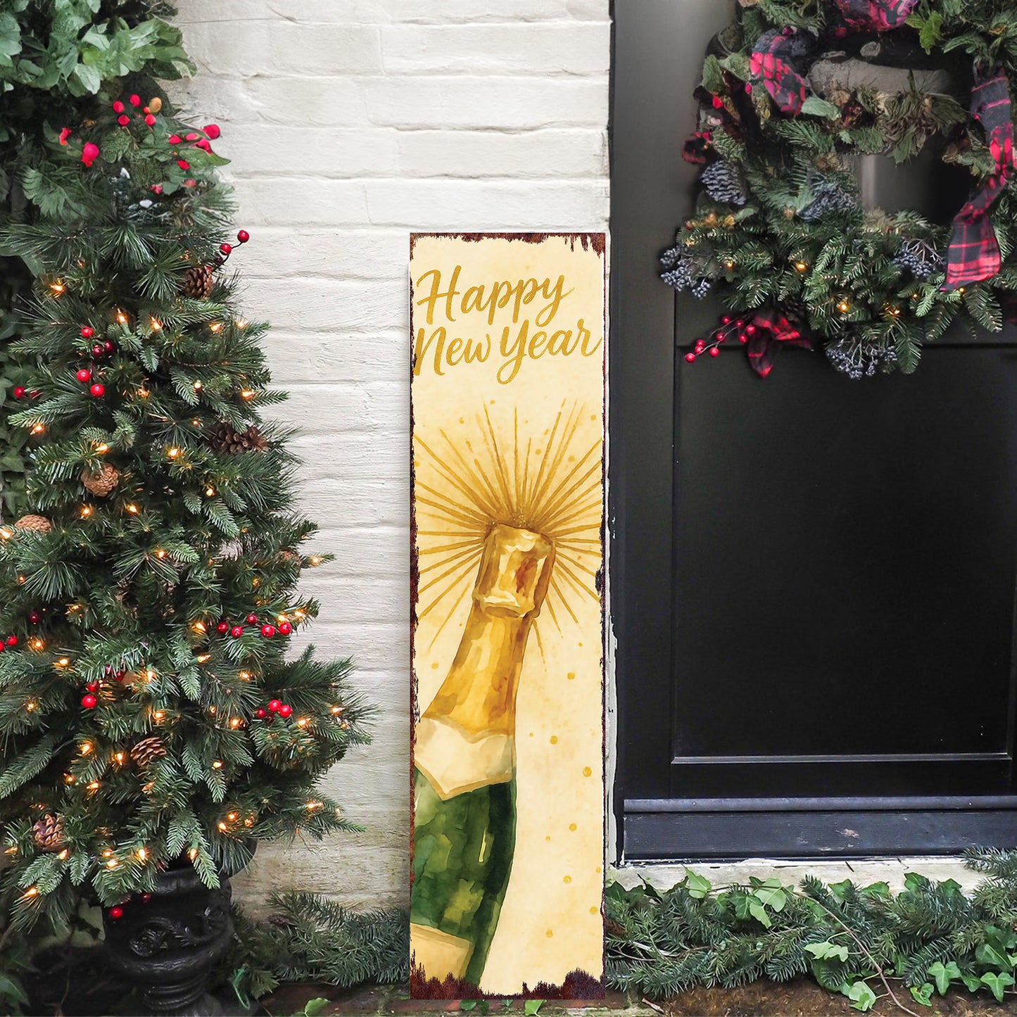 New Year Wooden Porch Sign - Elegant Festive Welcome Decor