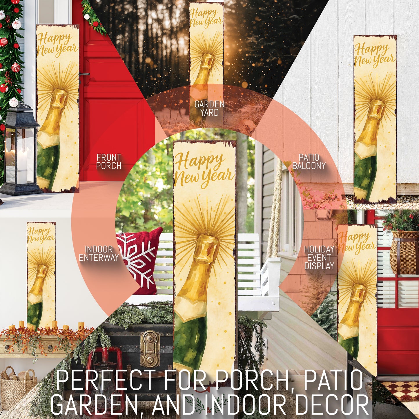 New Year Wooden Porch Sign - Elegant Festive Welcome Decor