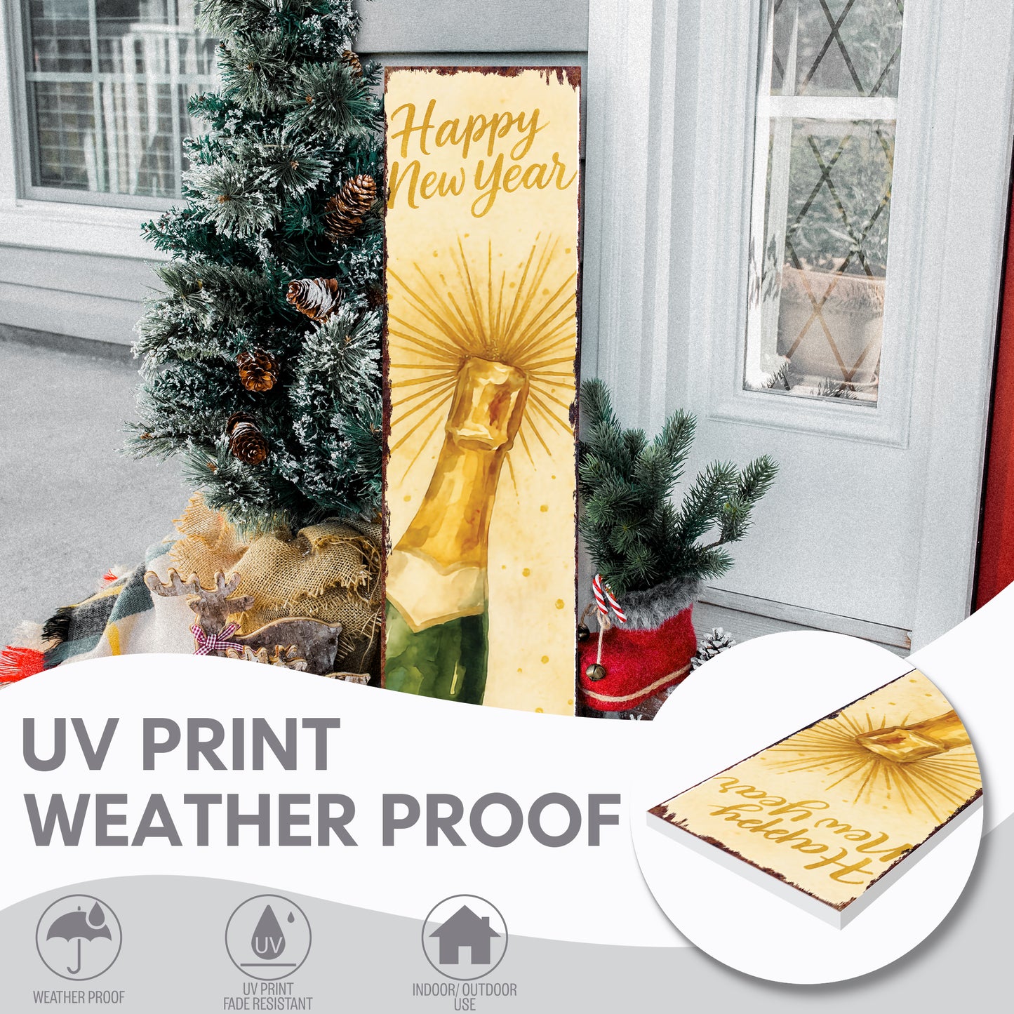 New Year Wooden Porch Sign - Elegant Festive Welcome Decor
