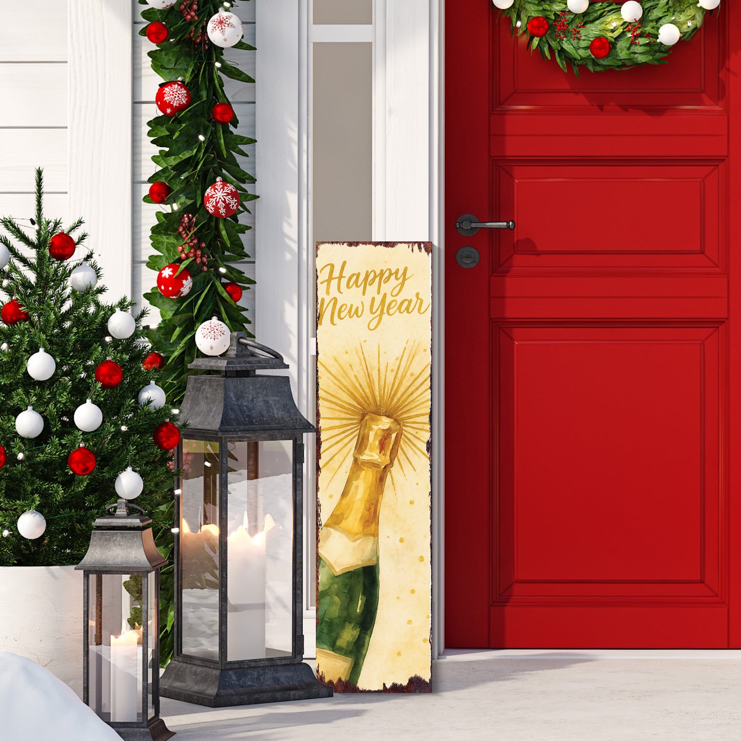 New Year Wooden Porch Sign - Elegant Festive Welcome Decor