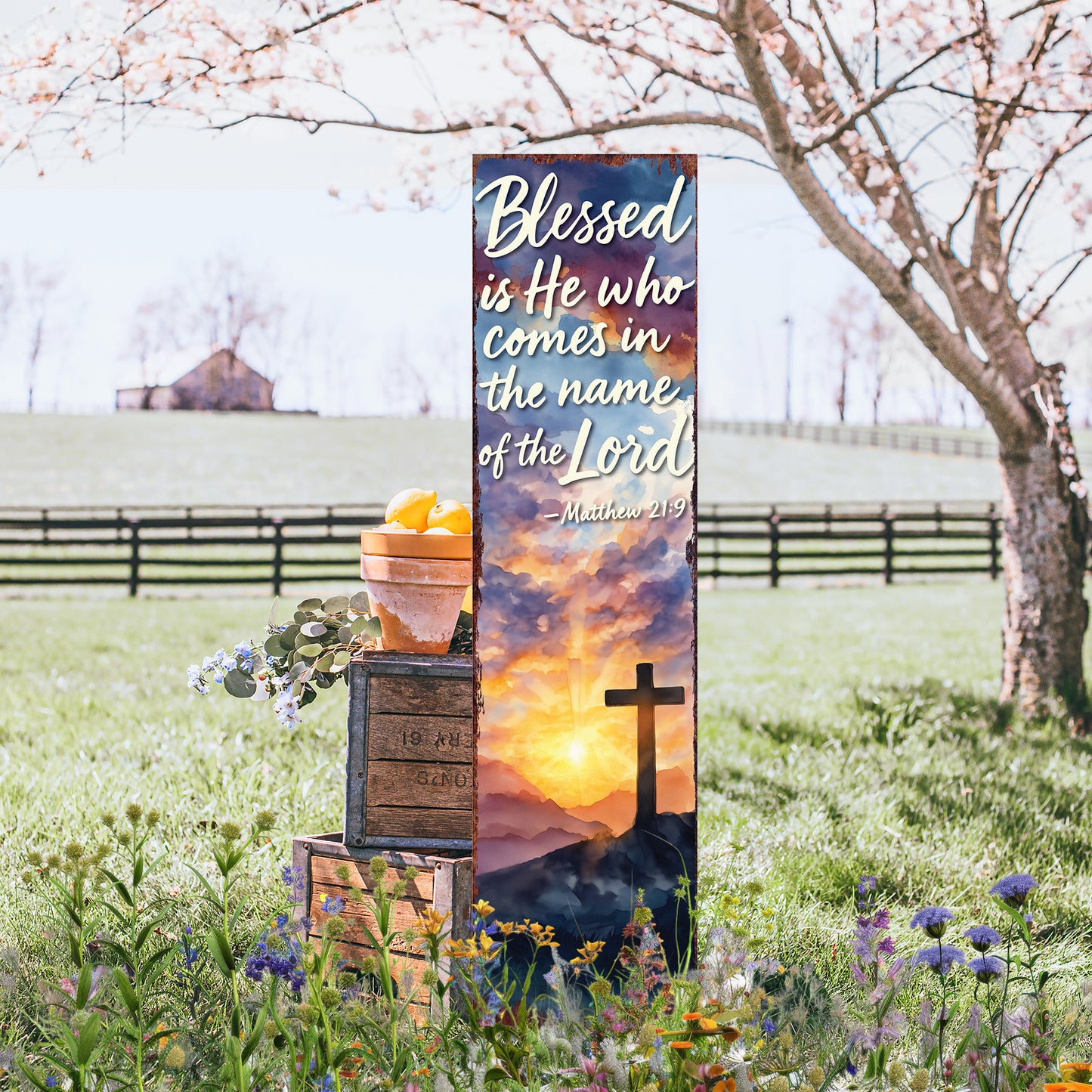 Blessed Easter Porch Sign | Spiritual Spring Welcome Decor