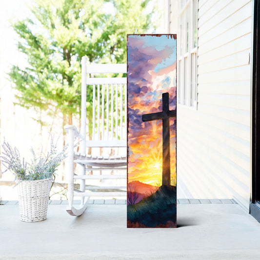 Rustic Easter Cross Porch Sign | Spiritual Spring Home Decor