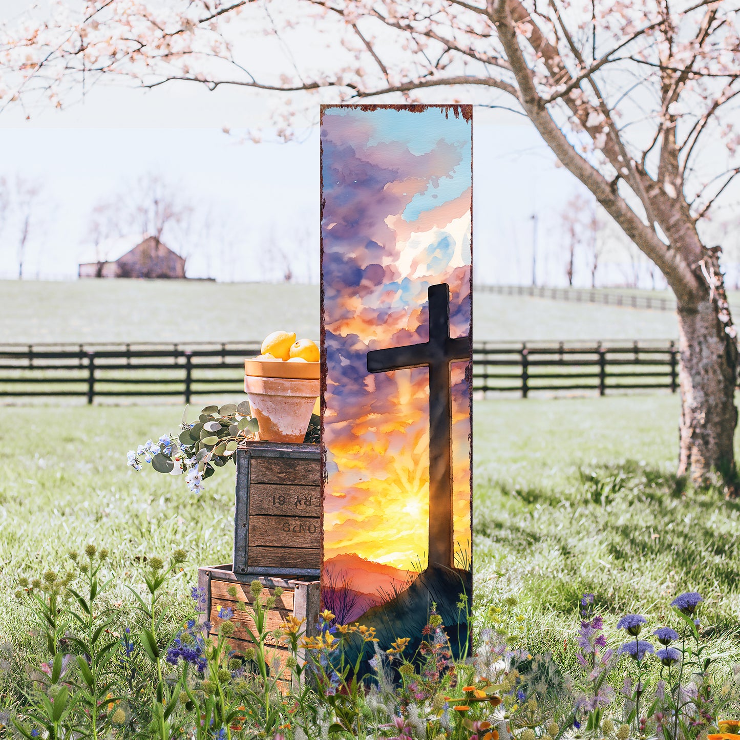 Rustic Easter Cross Porch Sign | Spiritual Spring Home Decor