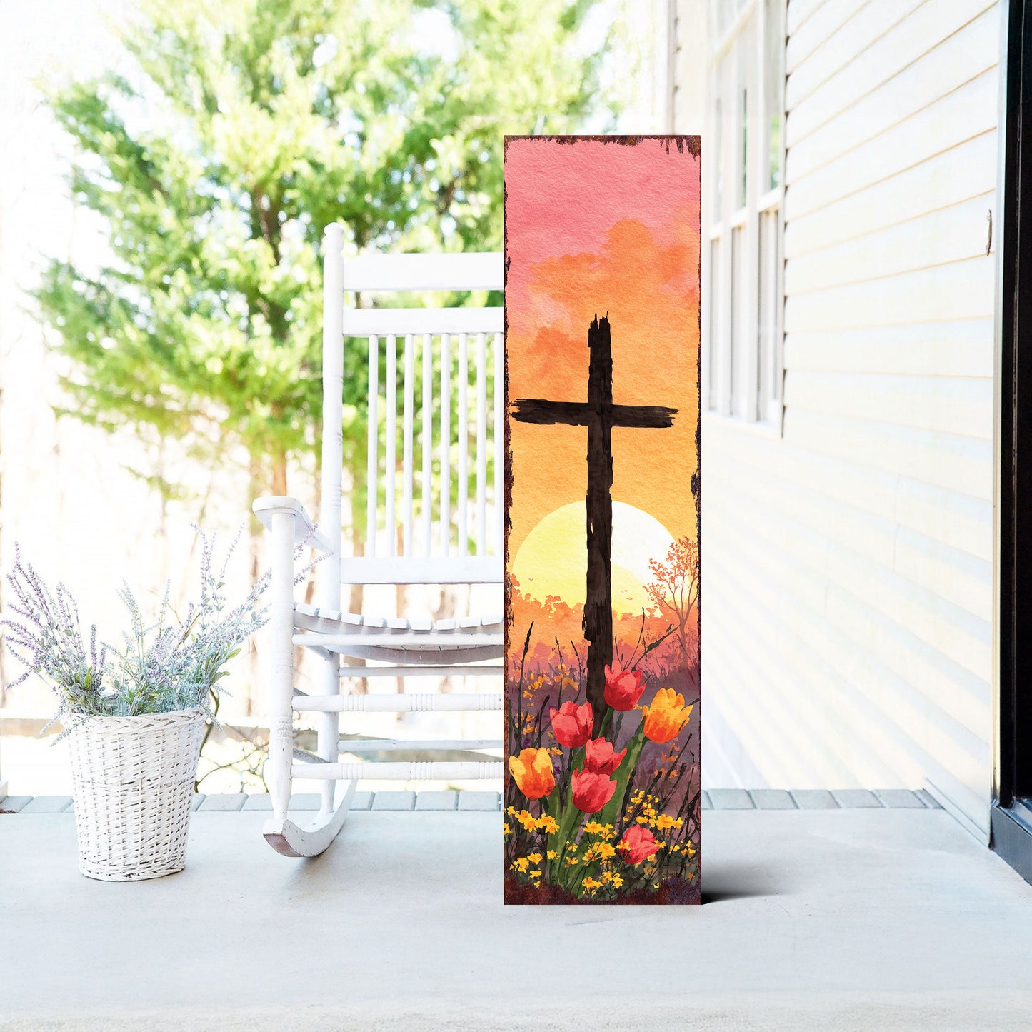 Rustic Easter Cross Porch Sign | Spiritual Spring Door Decor