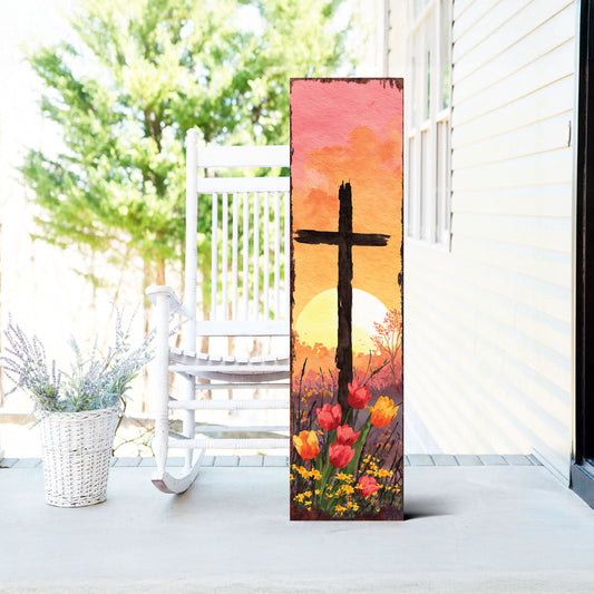 Rustic Easter Cross Porch Sign | Spiritual Spring Door Decor