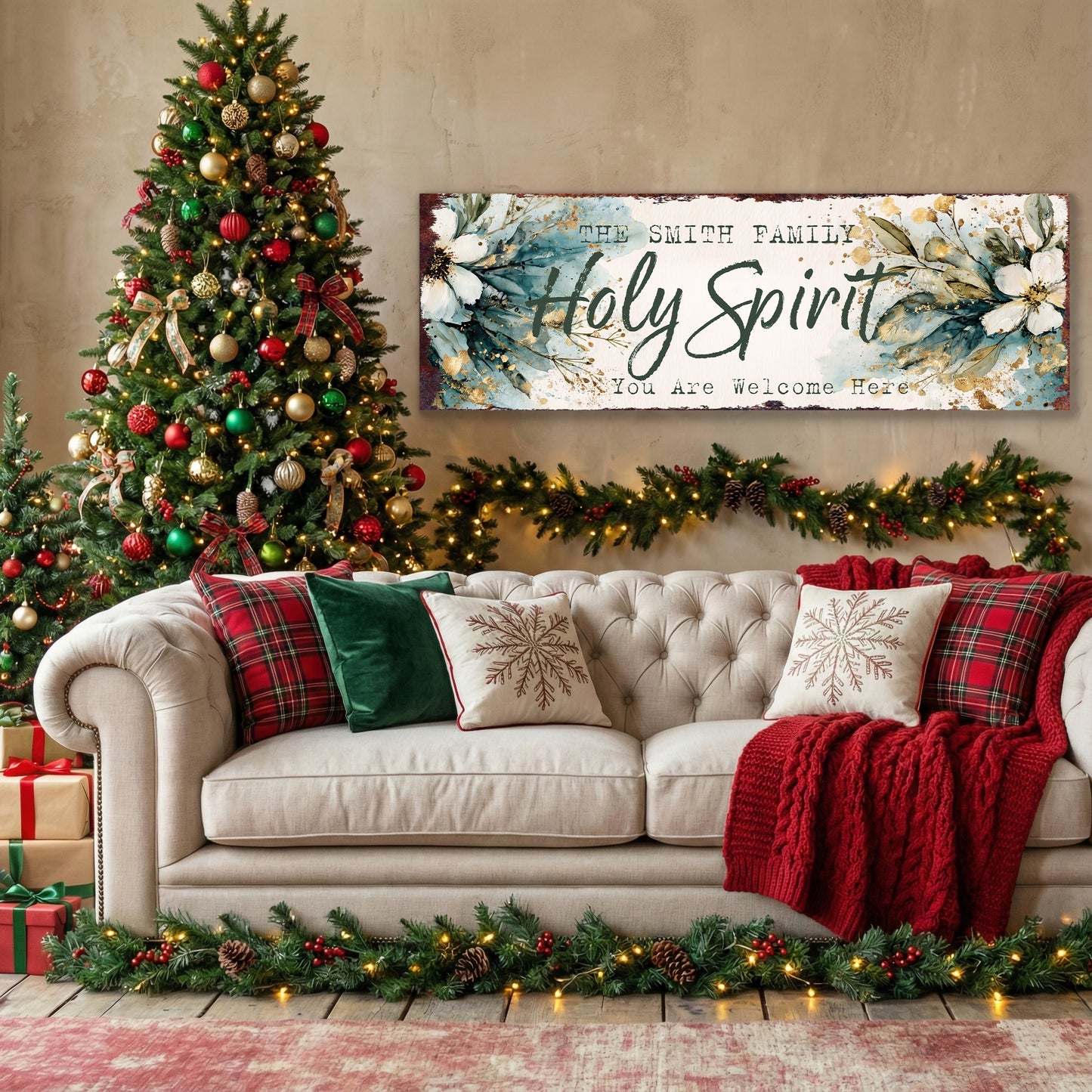 Personalized Holy Spirit Welcome Sign | Rustic Faith Home Decor