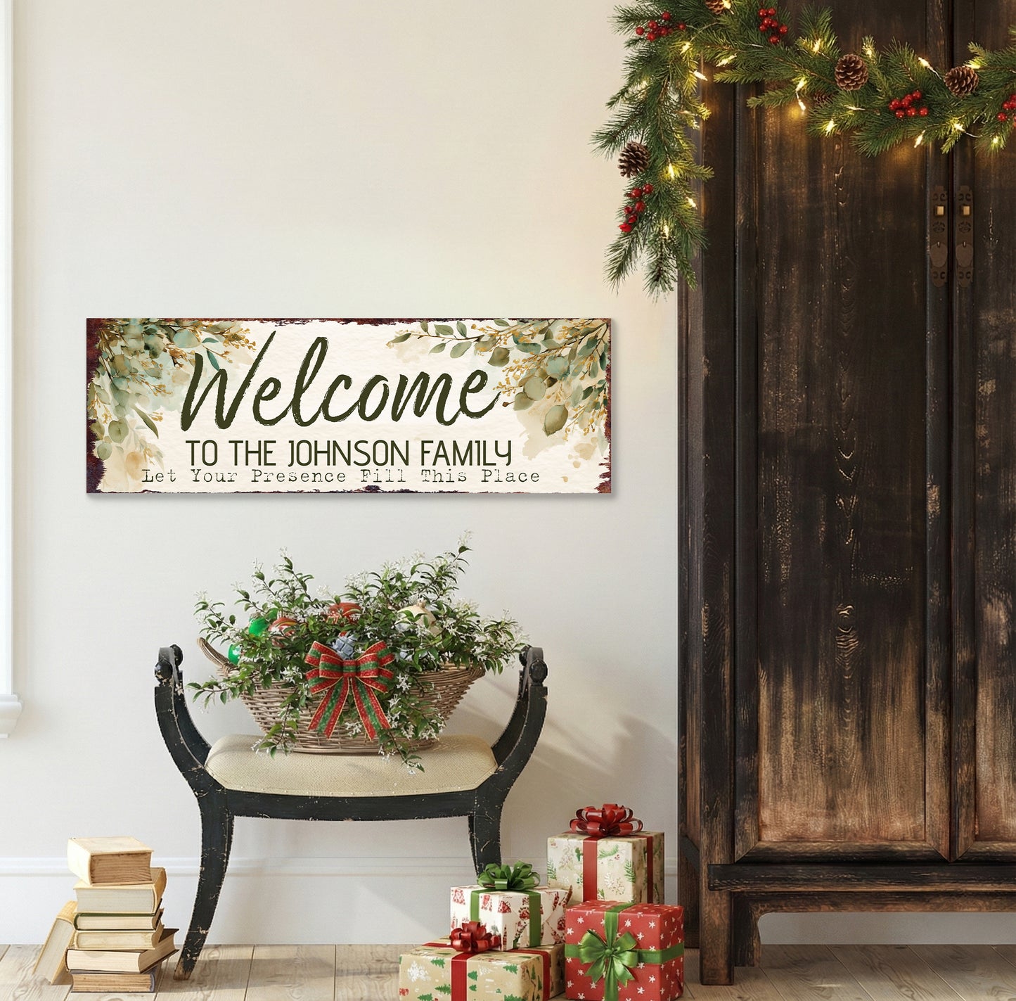 Personalized Family Welcome Sign | Rustic Faith Farmhouse Decor
