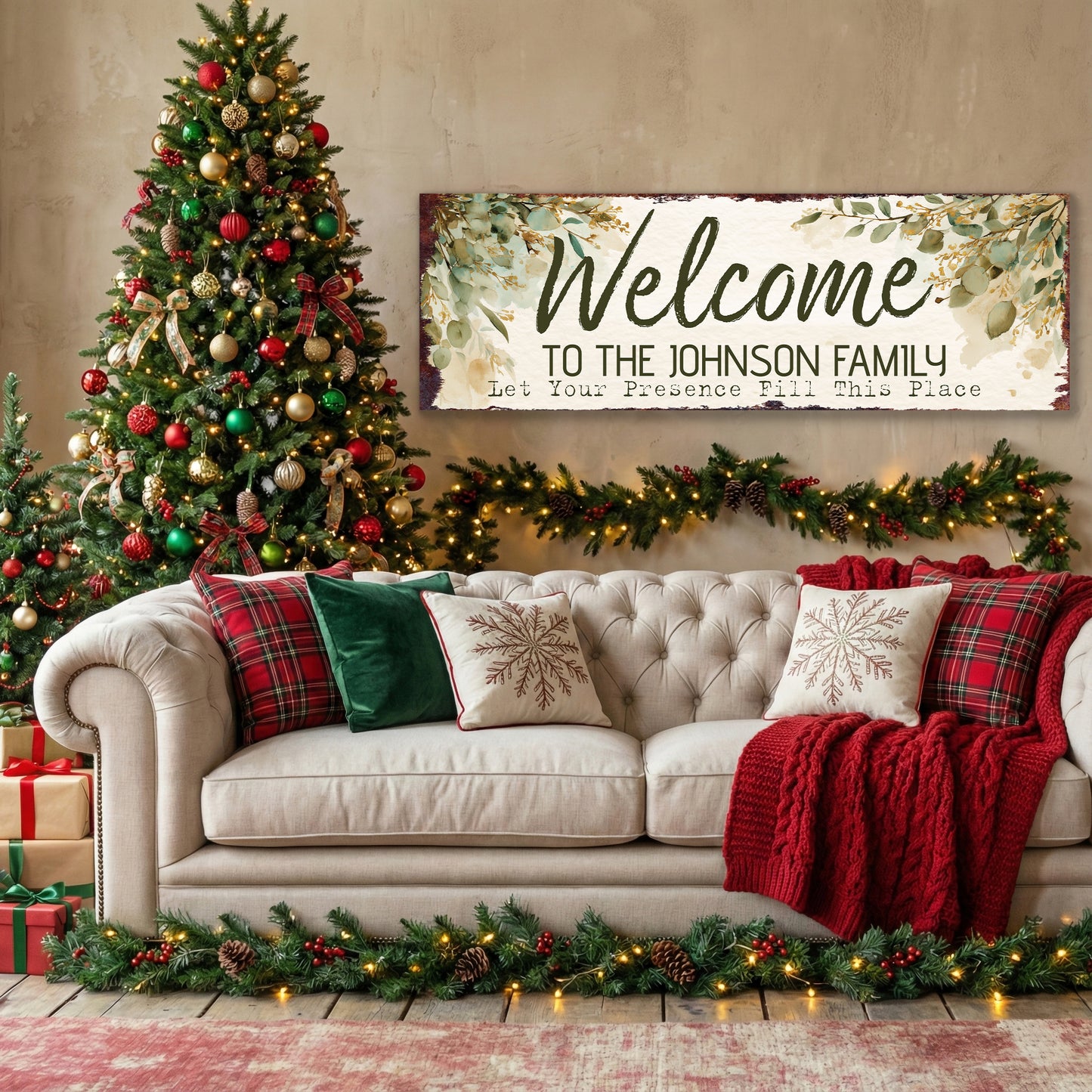 Personalized Family Welcome Sign | Rustic Faith Farmhouse Decor