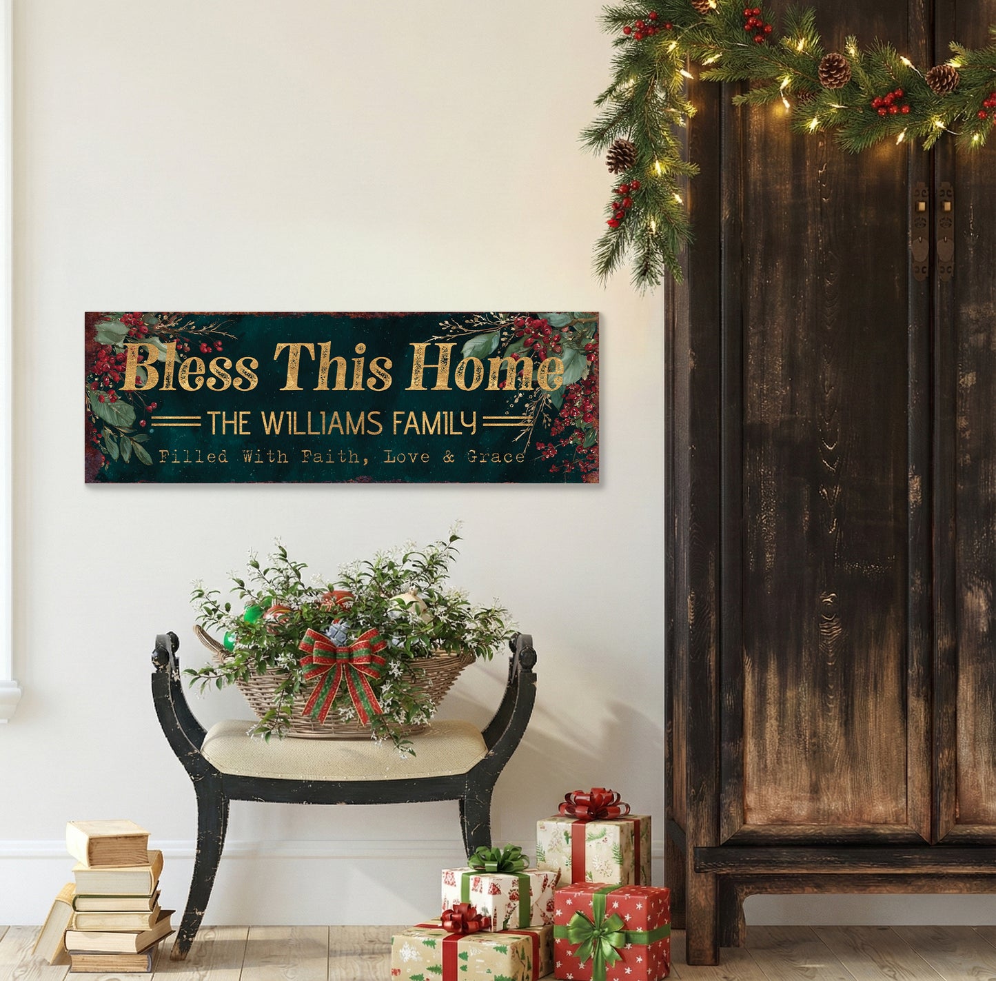 Personalized Family Faith Sign | Rustic Farmhouse Home Blessing Wall Art