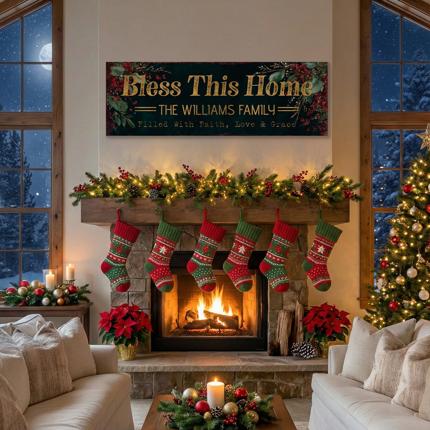 Personalized Family Faith Sign | Rustic Farmhouse Home Blessing Wall Art