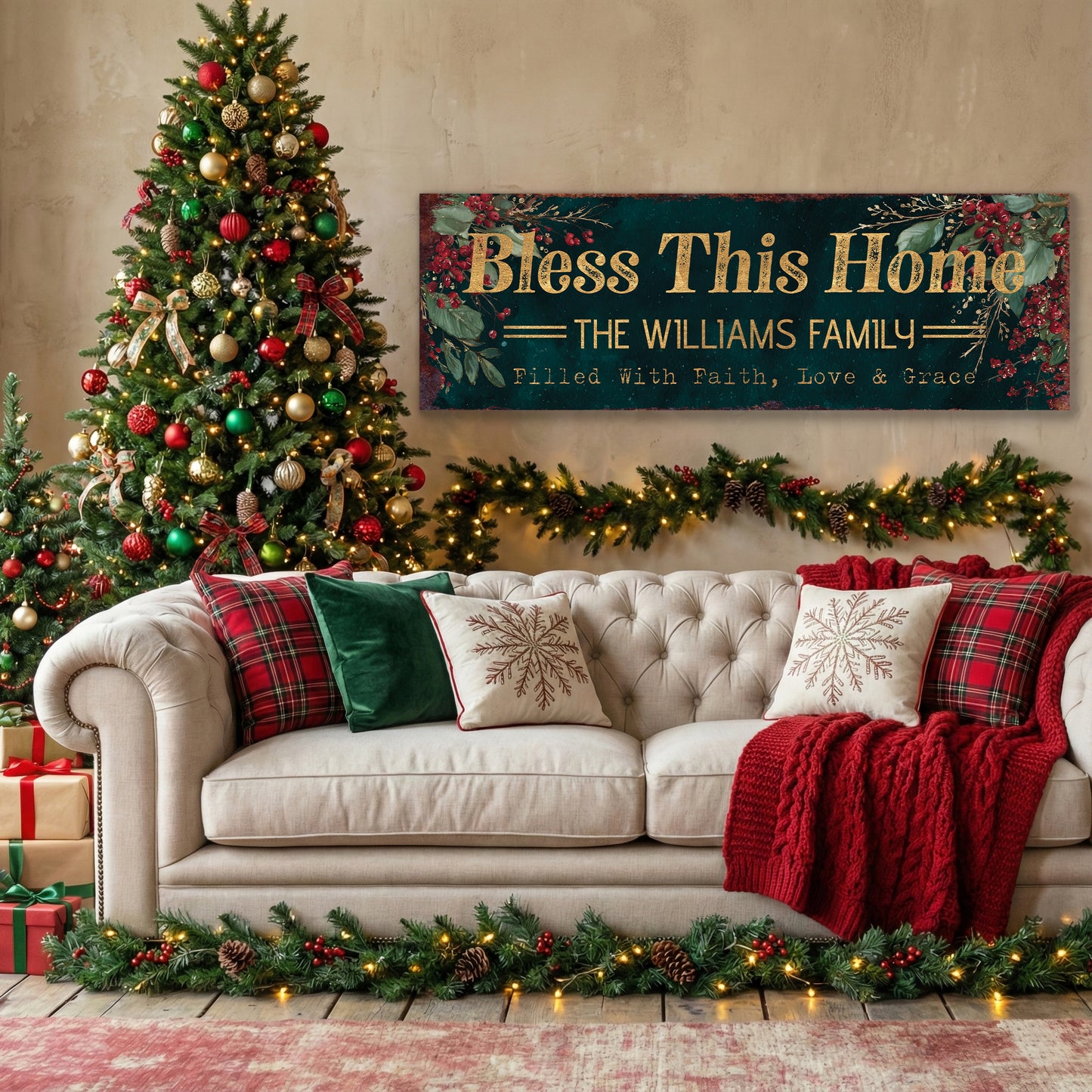 Personalized Family Faith Sign | Rustic Farmhouse Home Blessing Wall Art