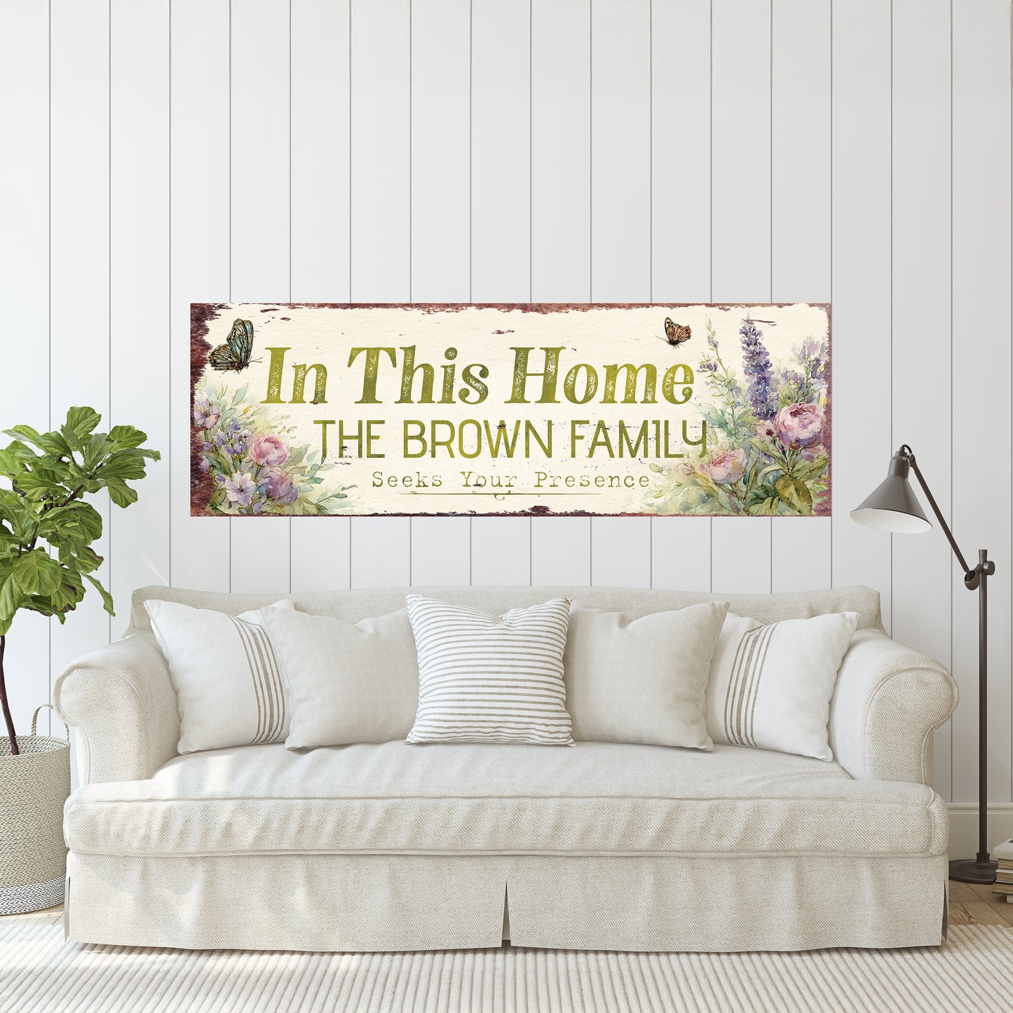 Personalized Farmhouse Family Presence Sign | Rustic Faith Wall Art