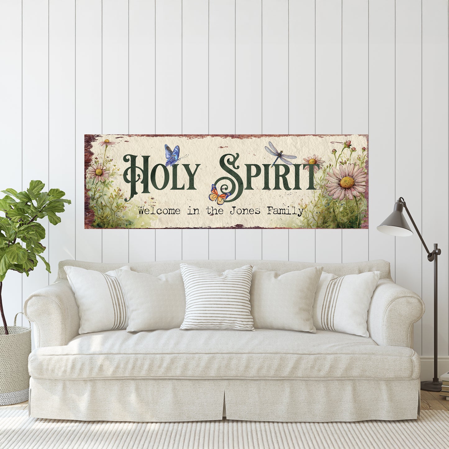 Personalized Holy Spirit Welcome Sign | Rustic Farmhouse Family Art