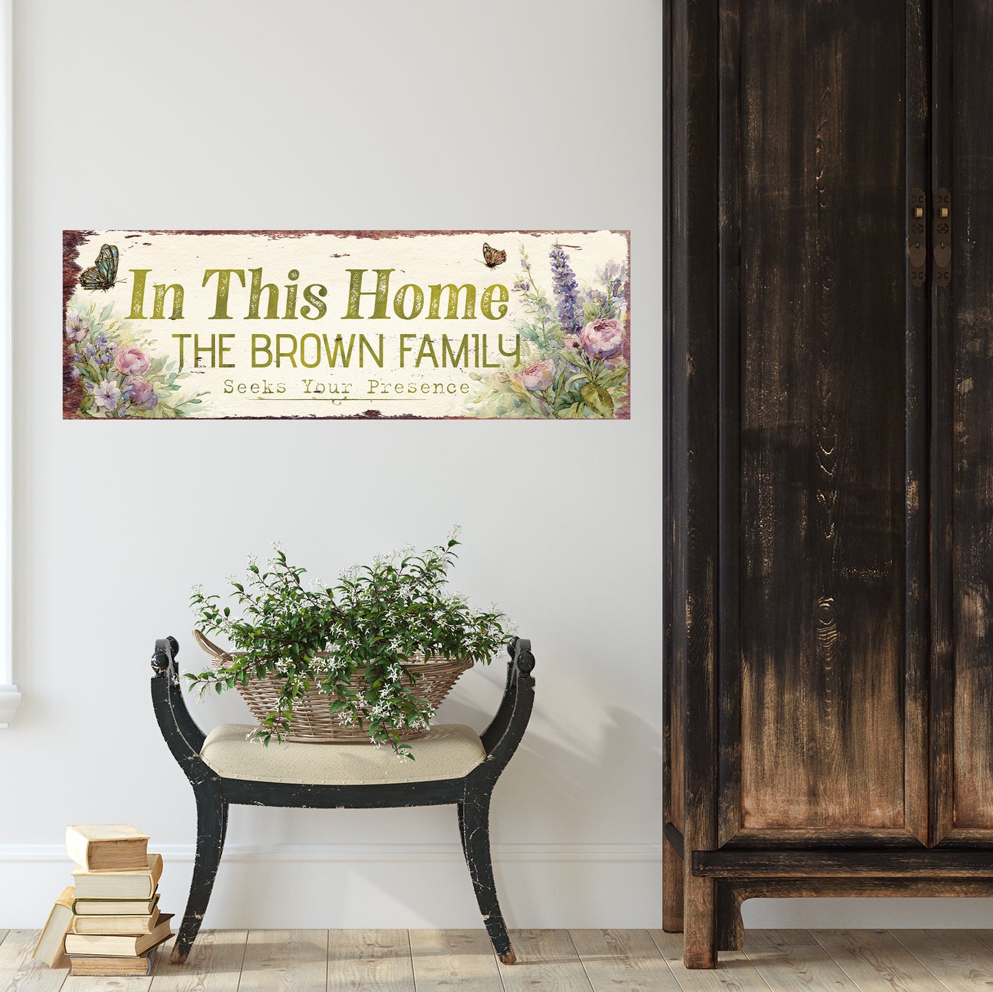 Personalized Farmhouse Family Presence Sign | Rustic Faith Wall Art