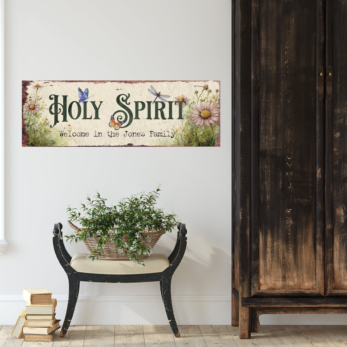 Personalized Holy Spirit Welcome Sign | Rustic Farmhouse Family Art