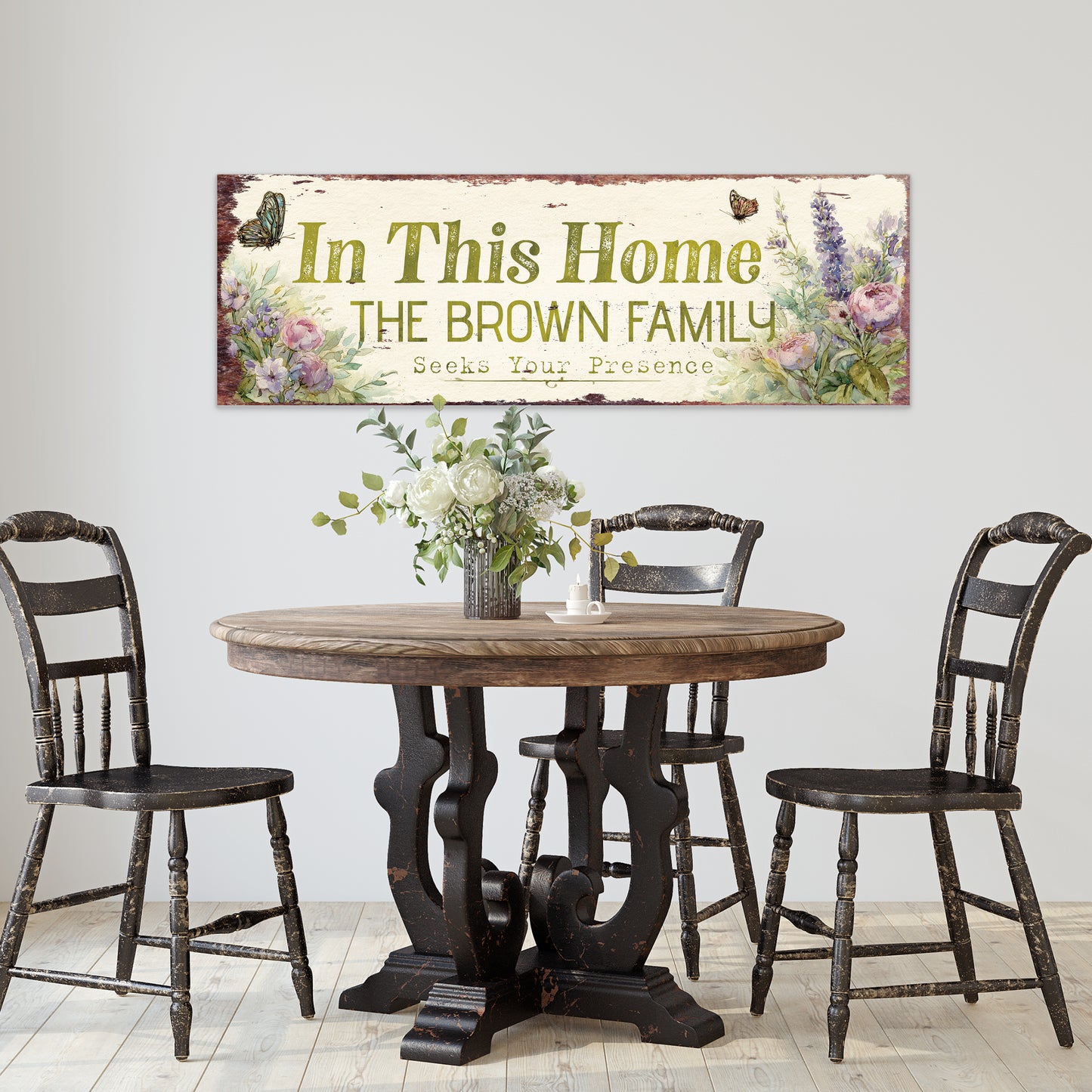 Personalized Farmhouse Family Presence Sign | Rustic Faith Wall Art