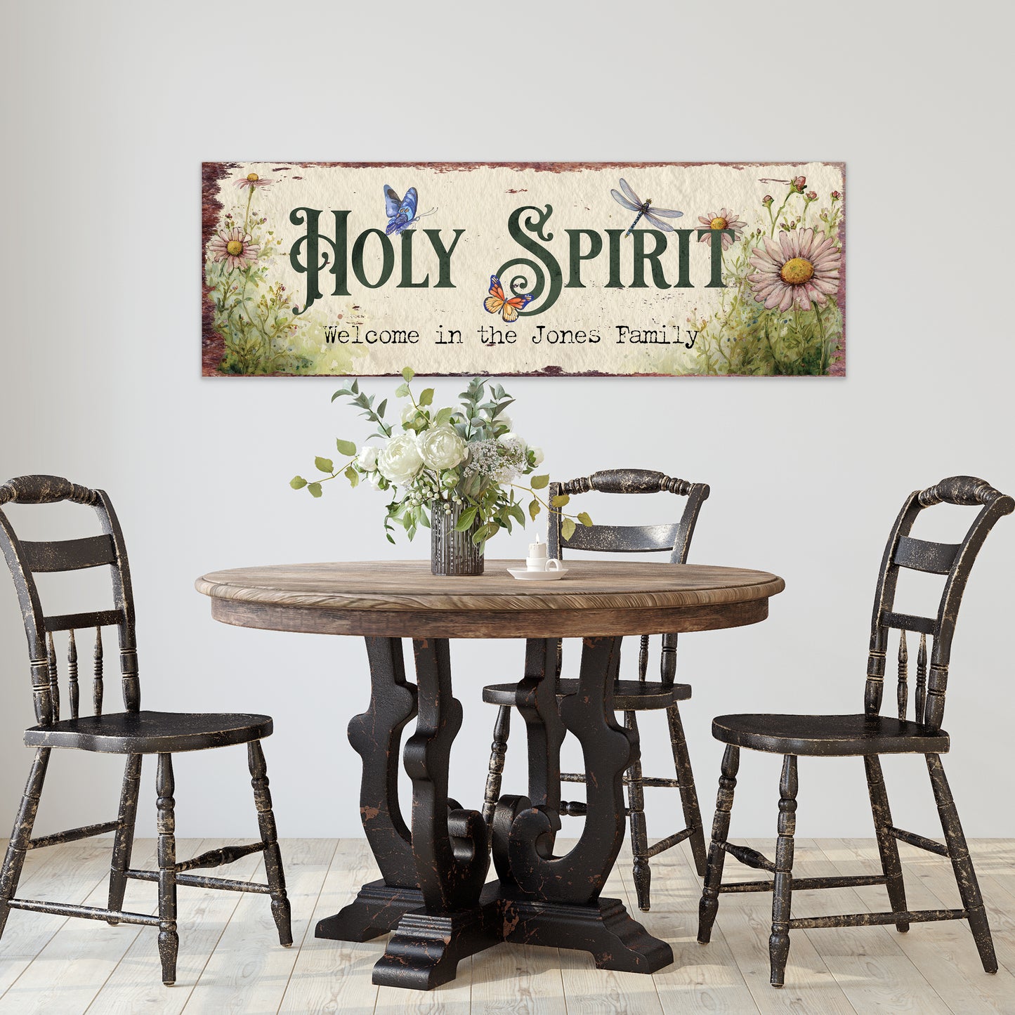 Personalized Holy Spirit Welcome Sign | Rustic Farmhouse Family Art
