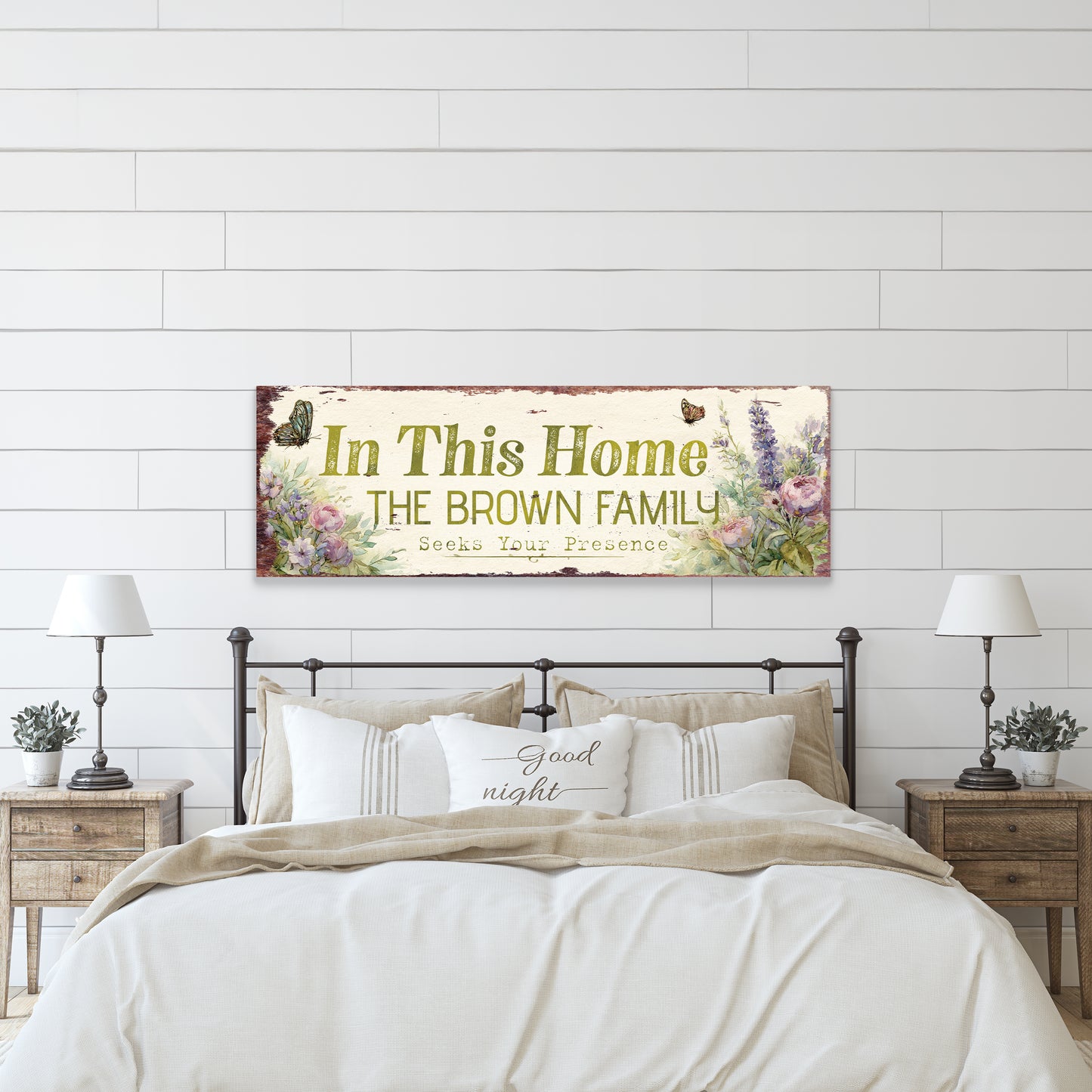 Personalized Farmhouse Family Presence Sign | Rustic Faith Wall Art