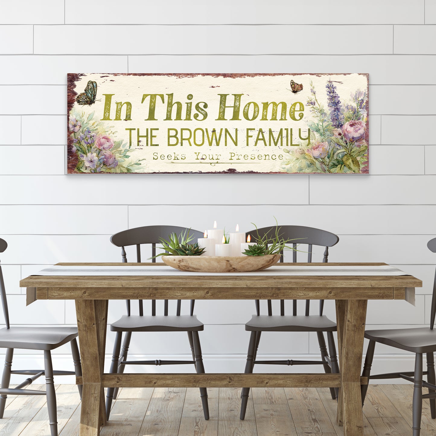 Personalized Farmhouse Family Presence Sign | Rustic Faith Wall Art