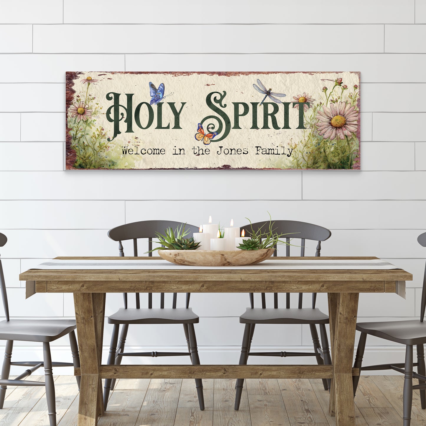 Personalized Holy Spirit Welcome Sign | Rustic Farmhouse Family Art