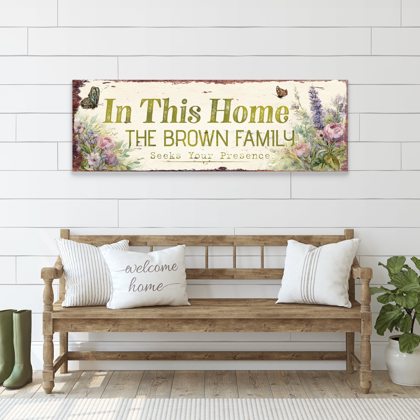 Personalized Farmhouse Family Presence Sign | Rustic Faith Wall Art