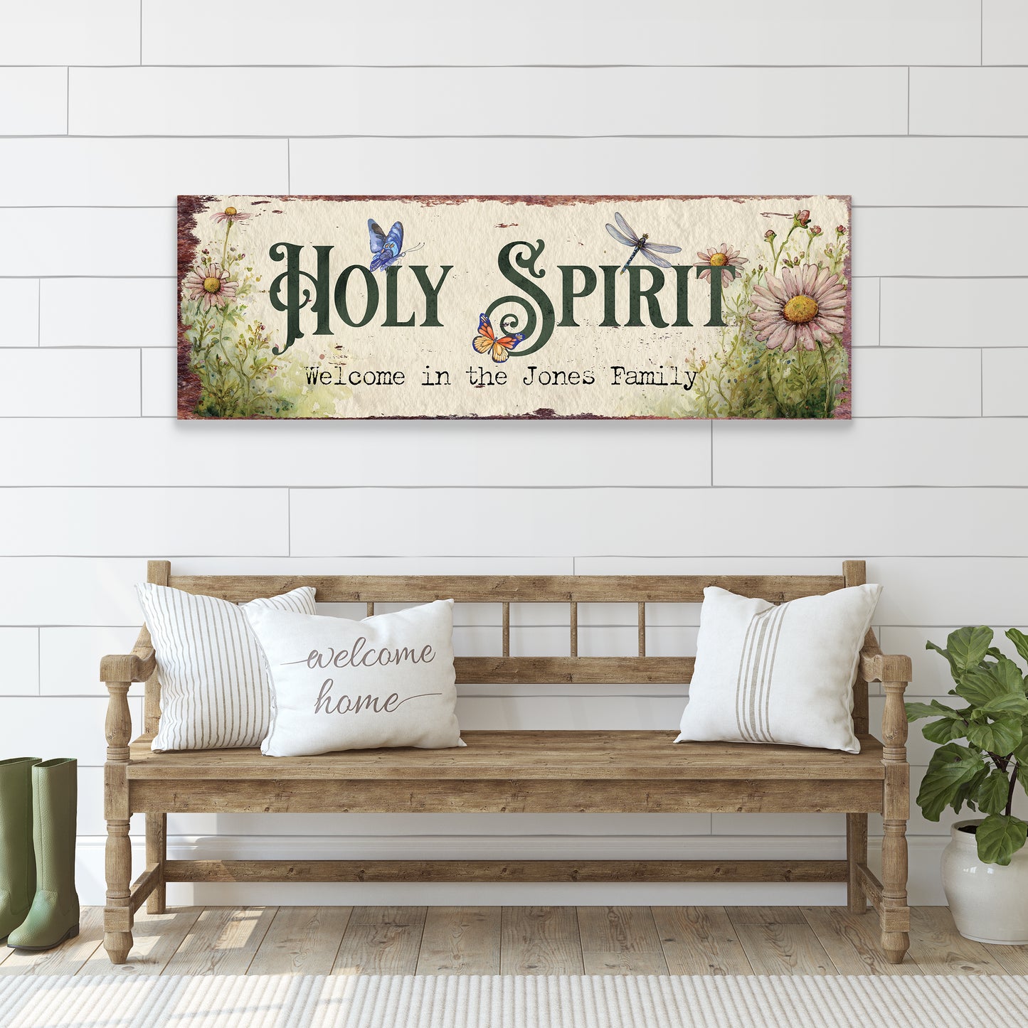 Personalized Holy Spirit Welcome Sign | Rustic Farmhouse Family Art