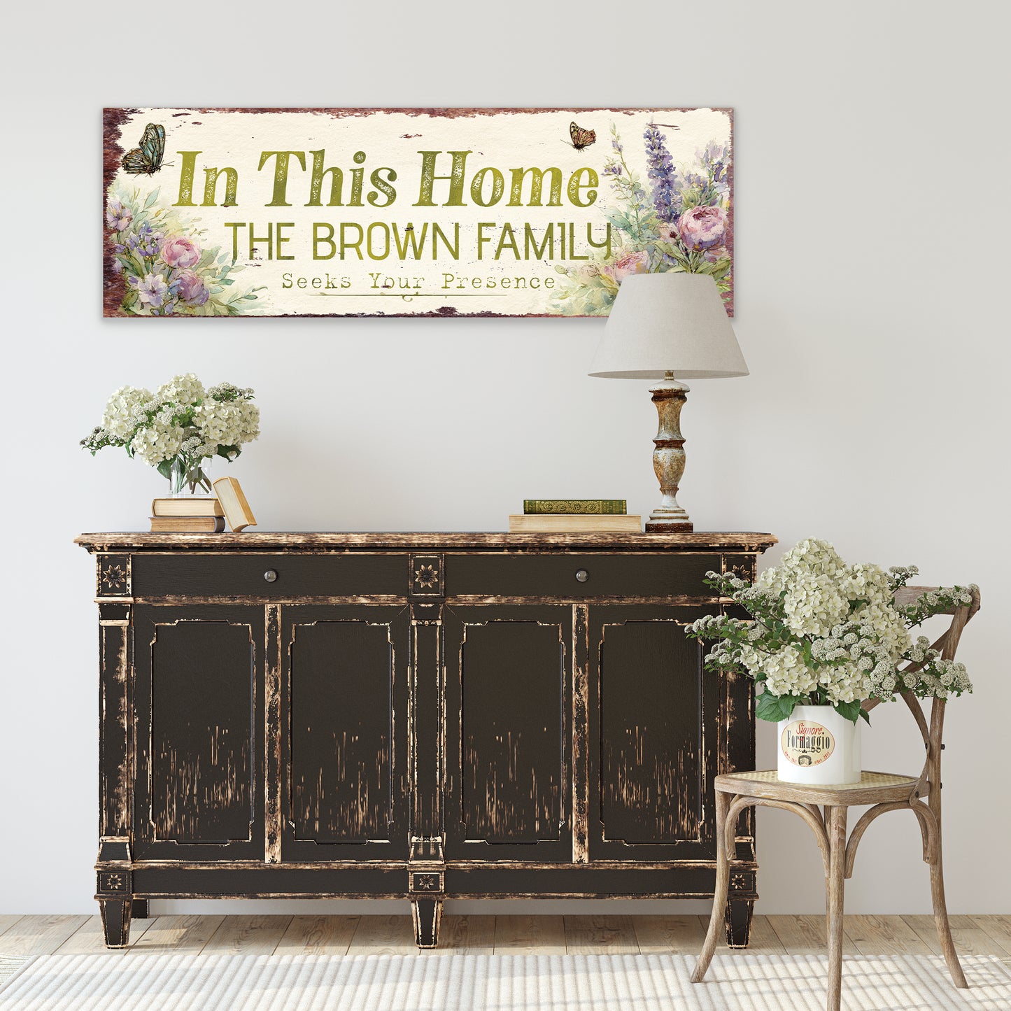 Personalized Farmhouse Family Presence Sign | Rustic Faith Wall Art