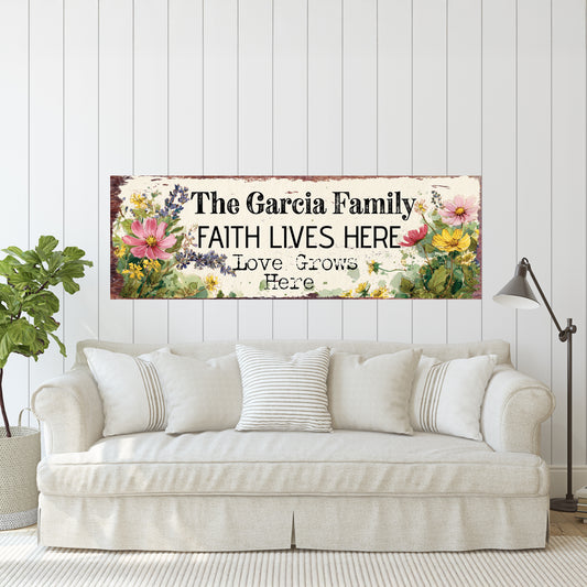 Personalized Rustic Farmhouse Family Sign - Faith & Love Home Wall Art