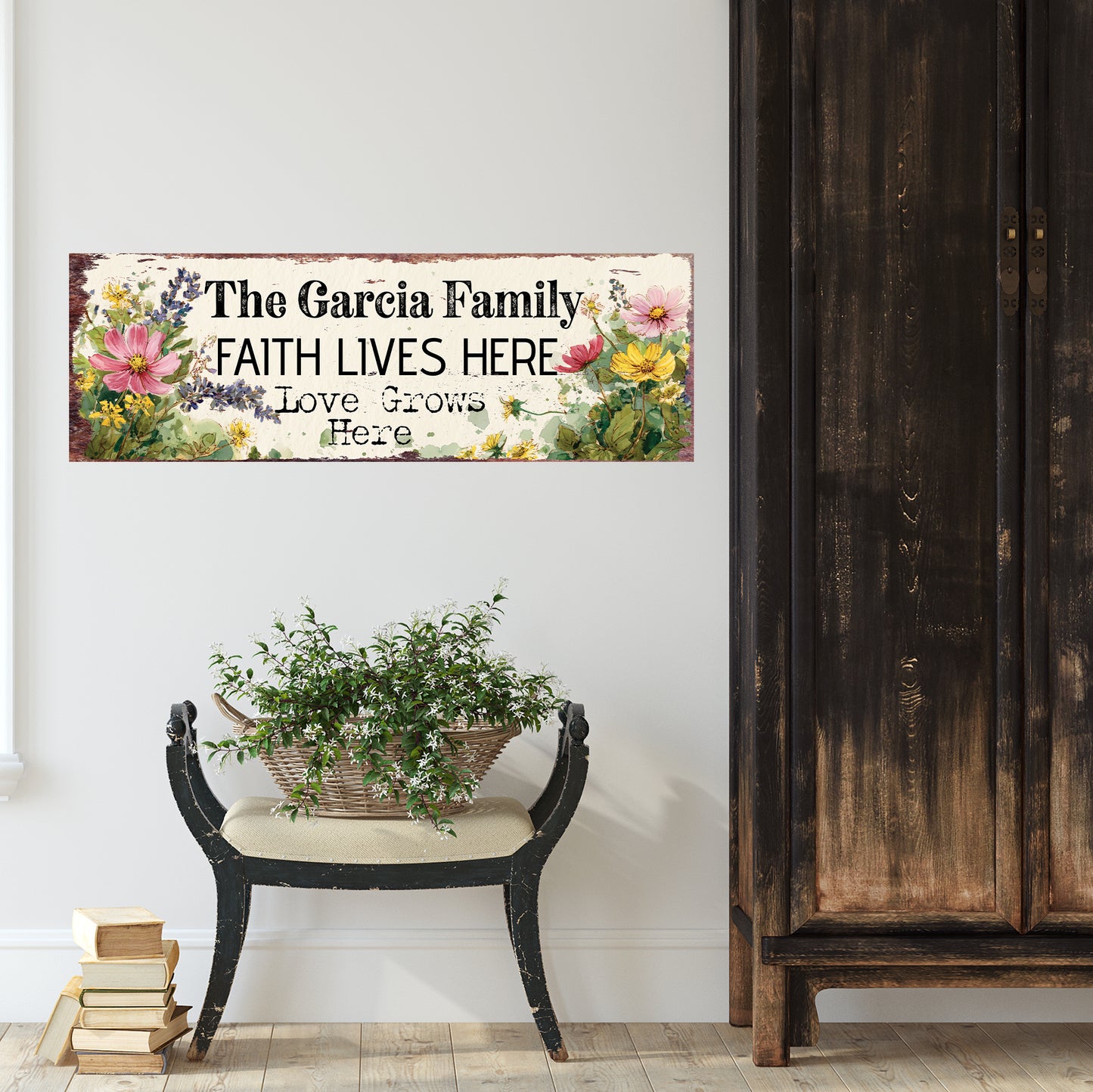 Personalized Rustic Farmhouse Family Sign - Faith & Love Home Wall Art