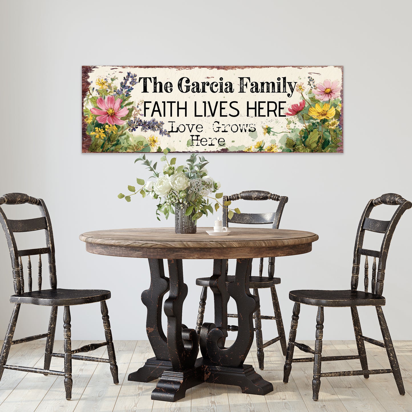 Personalized Rustic Farmhouse Family Sign - Faith & Love Home Wall Art