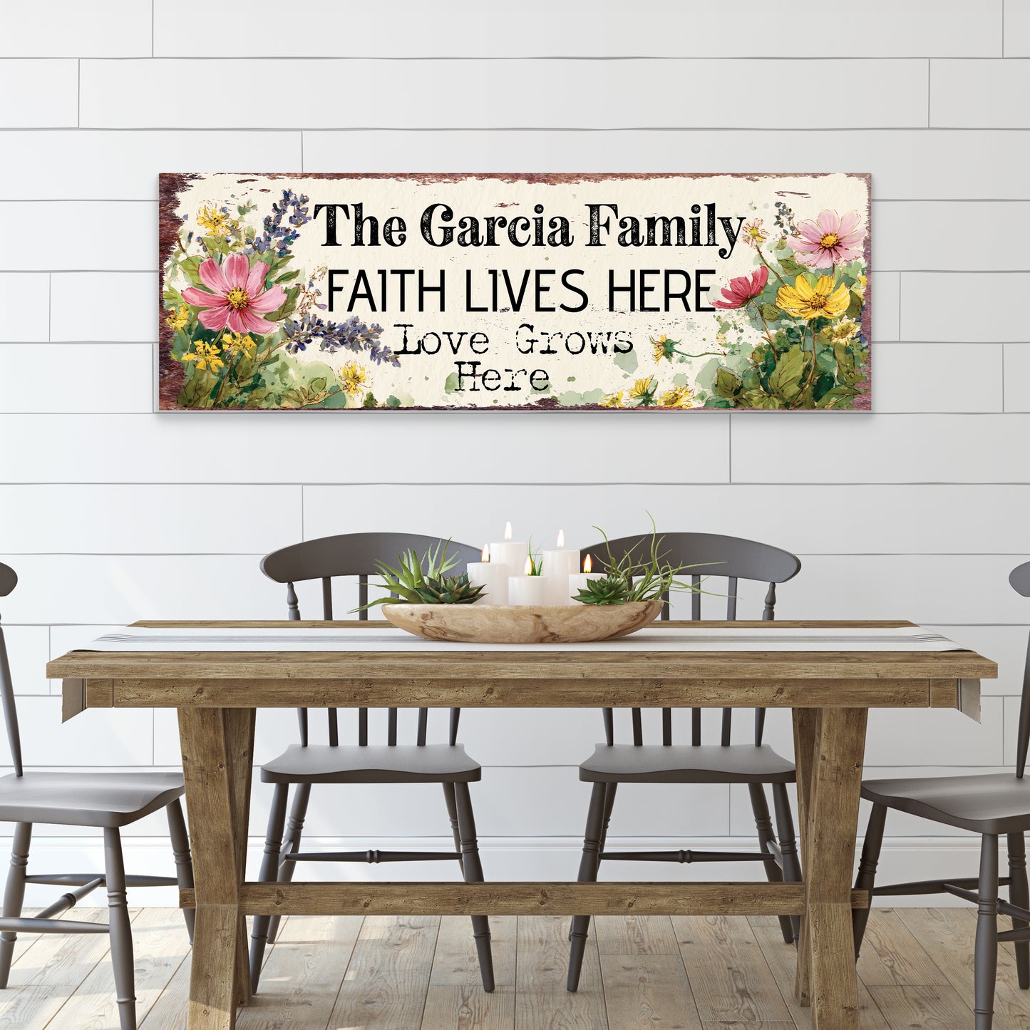 Personalized Rustic Farmhouse Family Sign - Faith & Love Home Wall Art