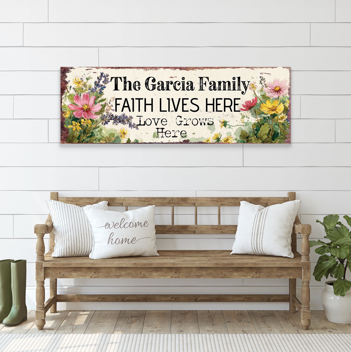 Personalized Rustic Farmhouse Family Sign - Faith & Love Home Wall Art