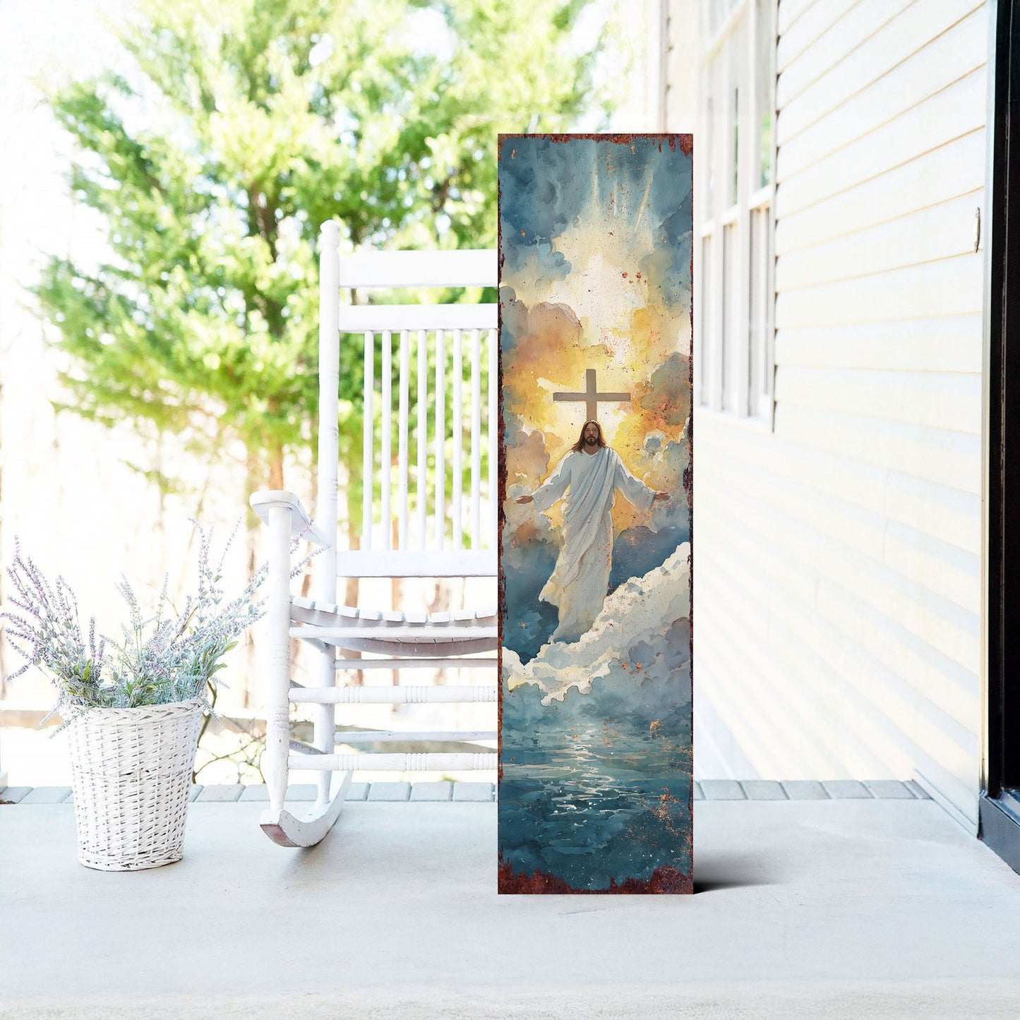 Easter He Is Risen Porch Sign | Rustic Christian Door Decor