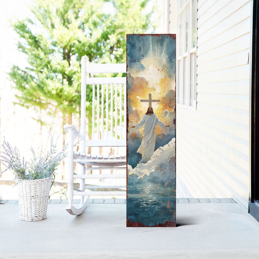 Easter He Is Risen Porch Sign | Rustic Christian Door Decor