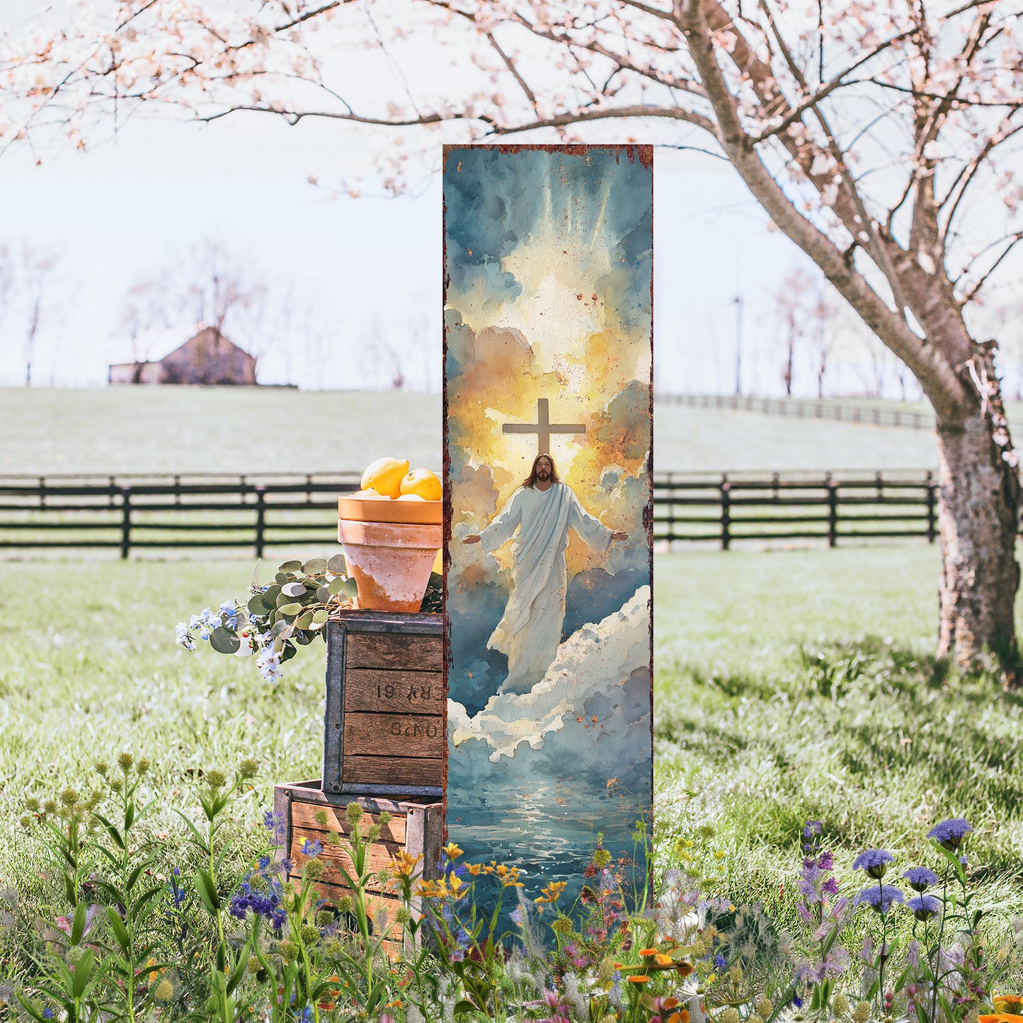 Easter He Is Risen Porch Sign | Rustic Christian Door Decor