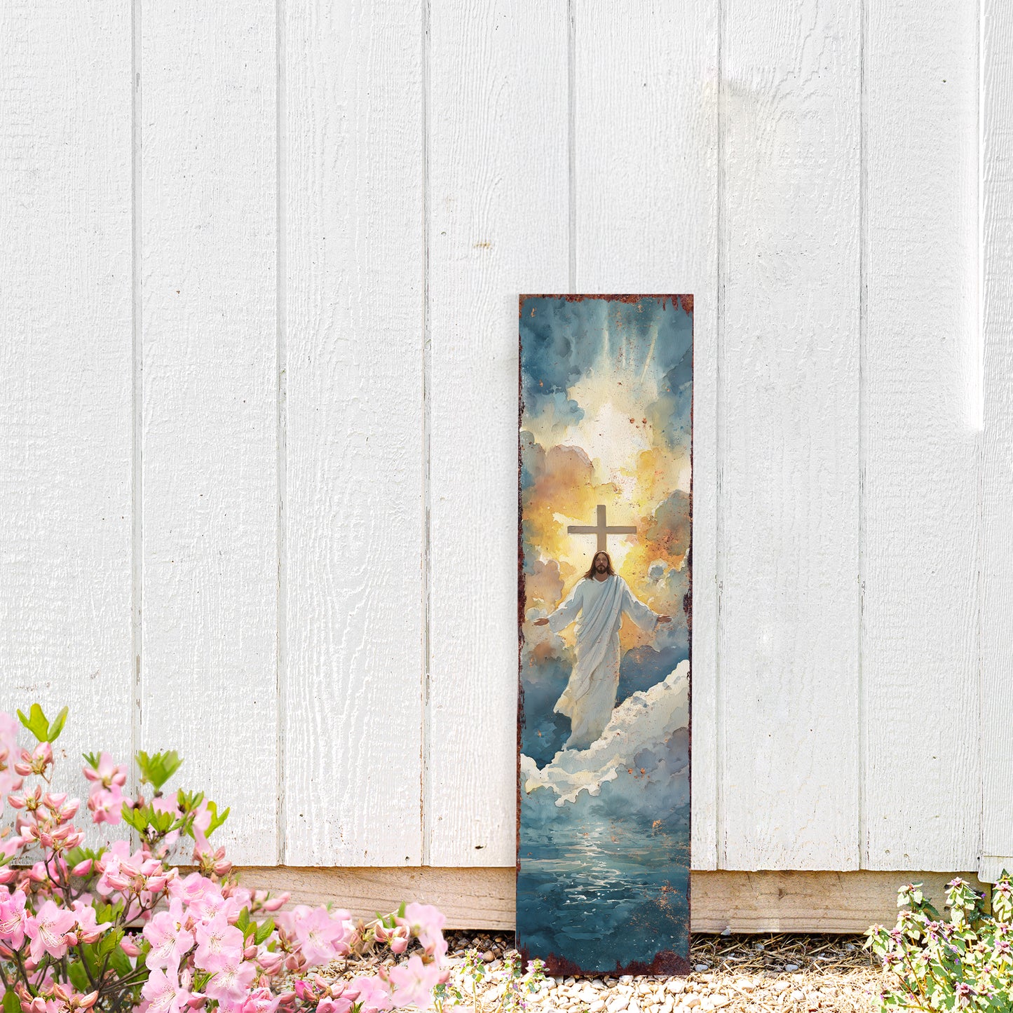 Easter He Is Risen Porch Sign | Rustic Christian Door Decor
